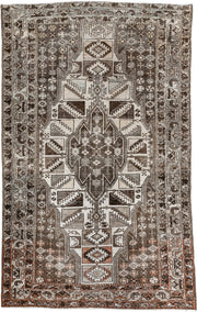 4' x 6' one-of-a-kind handmade vintage Malayer small size rug. Color palette: ivory, taupe, brown, rust, charcoal, camel