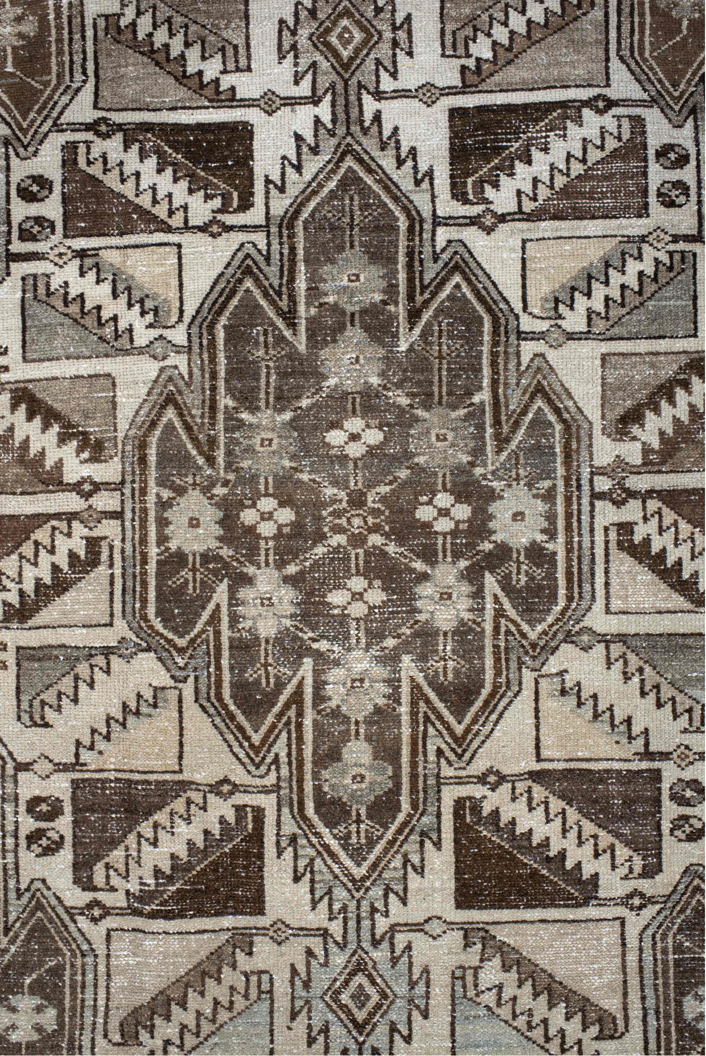 4' x 6' one-of-a-kind handmade vintage Malayer small size rug. Color palette: ivory, taupe, brown, rust, charcoal, camel
