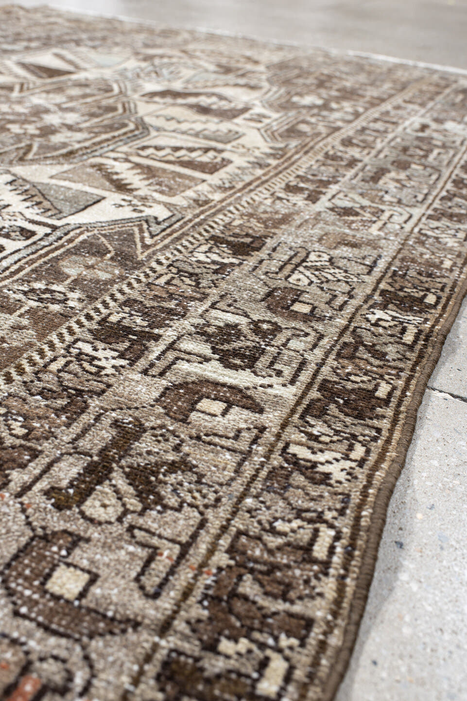 4' x 6' one-of-a-kind handmade vintage Malayer small size rug. Color palette: ivory, taupe, brown, rust, charcoal, camel