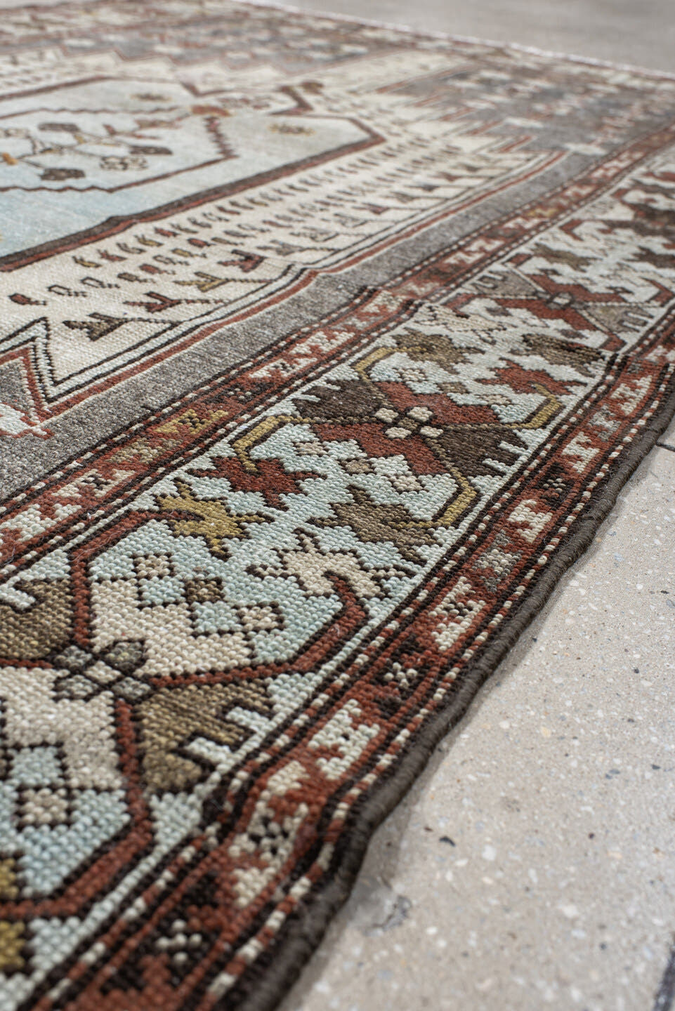 4' x 6' one-of-a-kind handmade vintage Malayer small size rug. Color palette: ivory, rust, taupe, brown, soft blue, charcoal