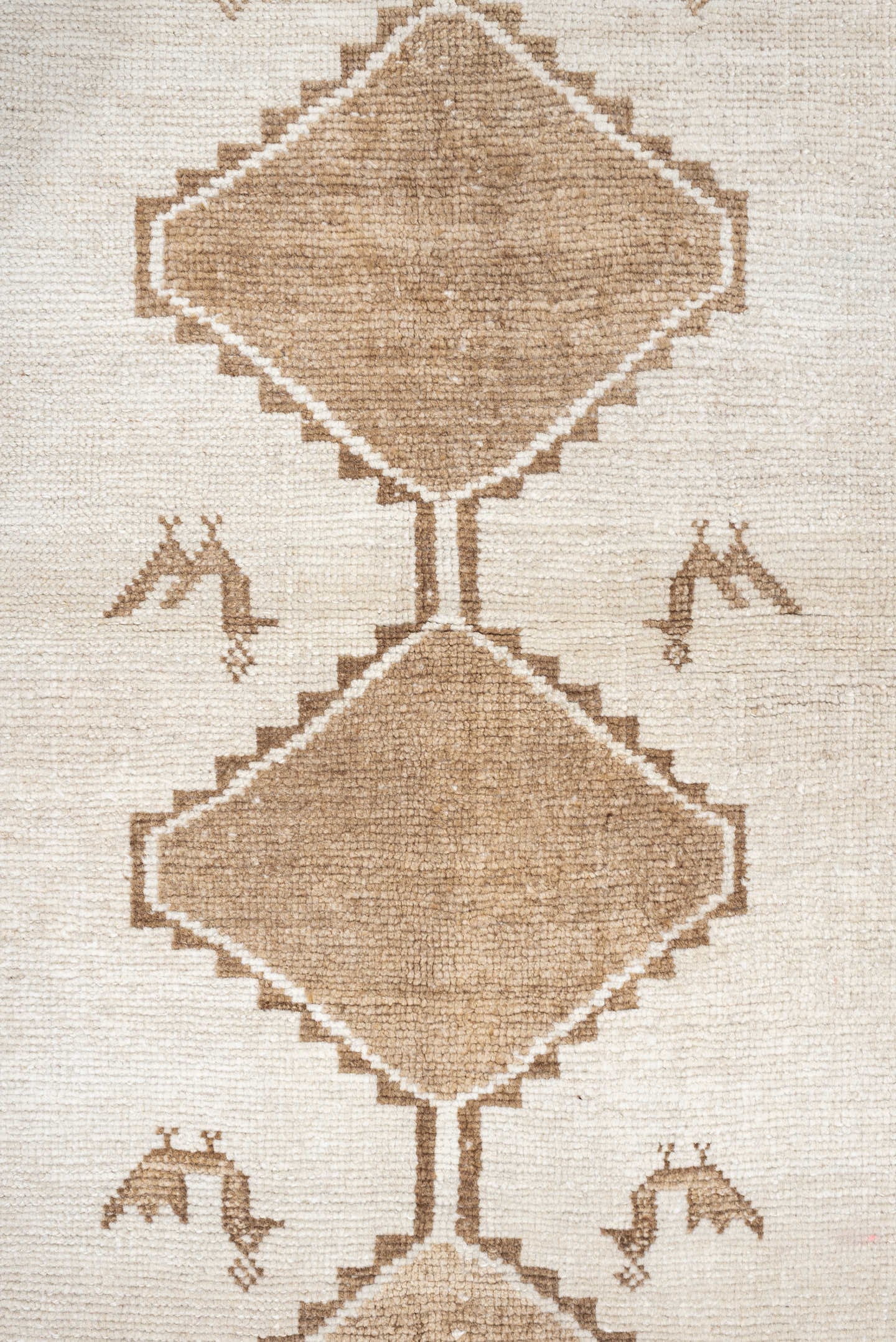 4' x 6' one-of-a-kind handmade antique Gabbe small size rug. Color palette: ivory, camel, taupe, brown, beige, gray