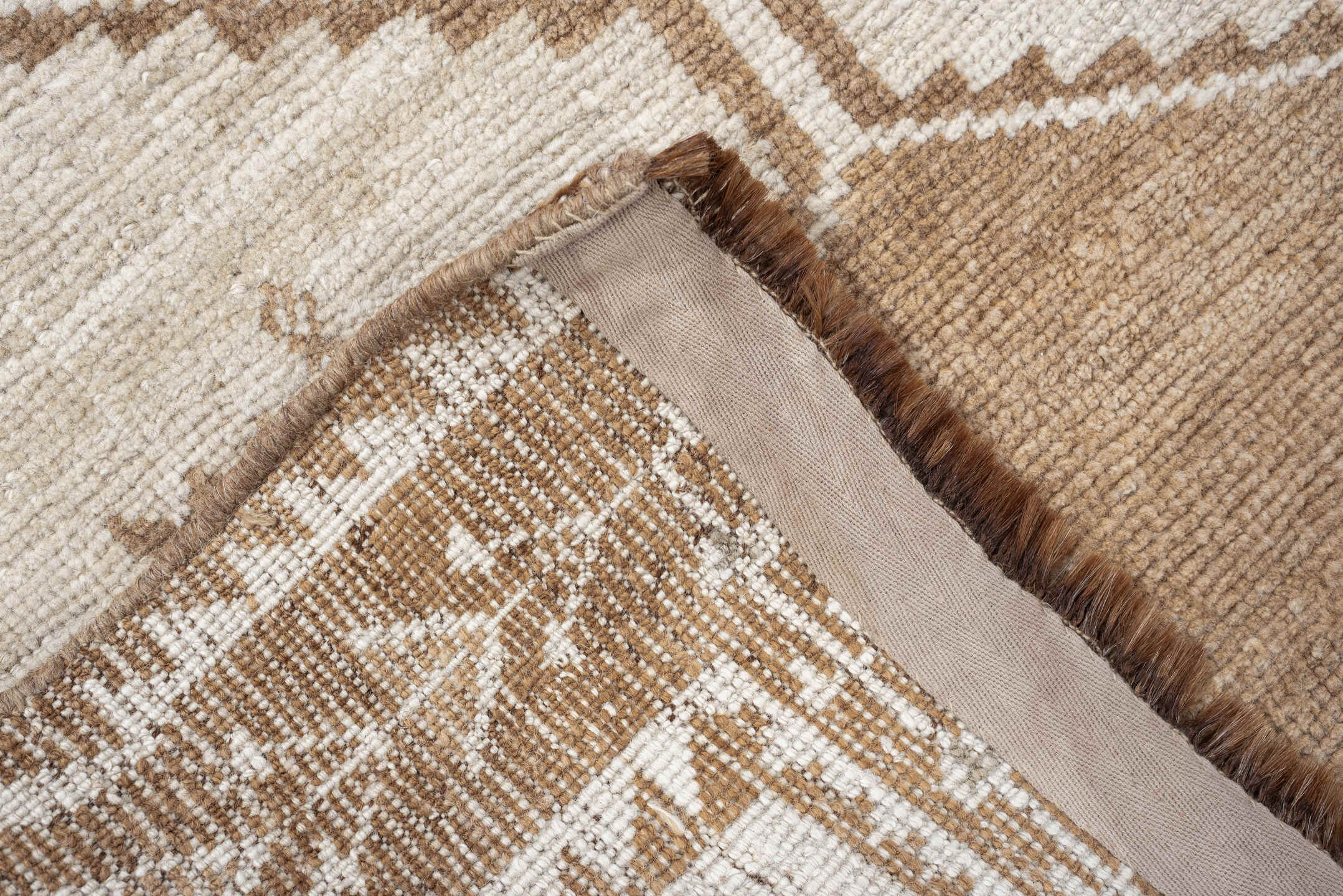 4' x 6' one-of-a-kind handmade antique Gabbe small size rug. Color palette: ivory, camel, taupe, brown, beige, gray