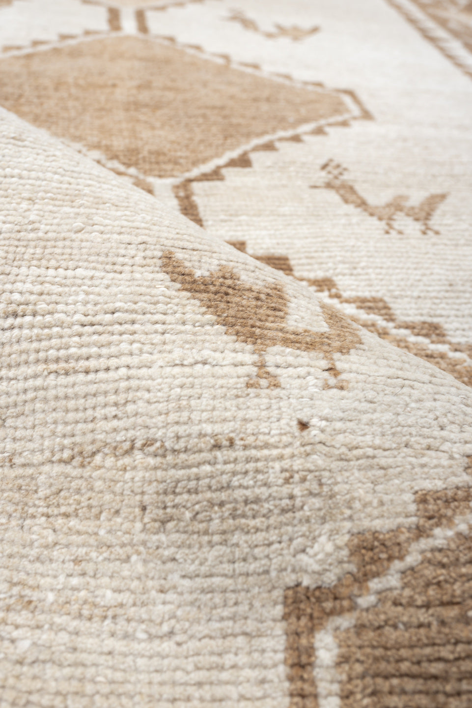 4' x 6' one-of-a-kind handmade antique Gabbe small size rug. Color palette: ivory, camel, taupe, brown, beige, gray
