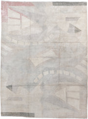 8' x 10' one-of-a-kind handmade vintage Tibetan large size rug. Color palette: ivory, pale gray, taupe, blush, charcoal