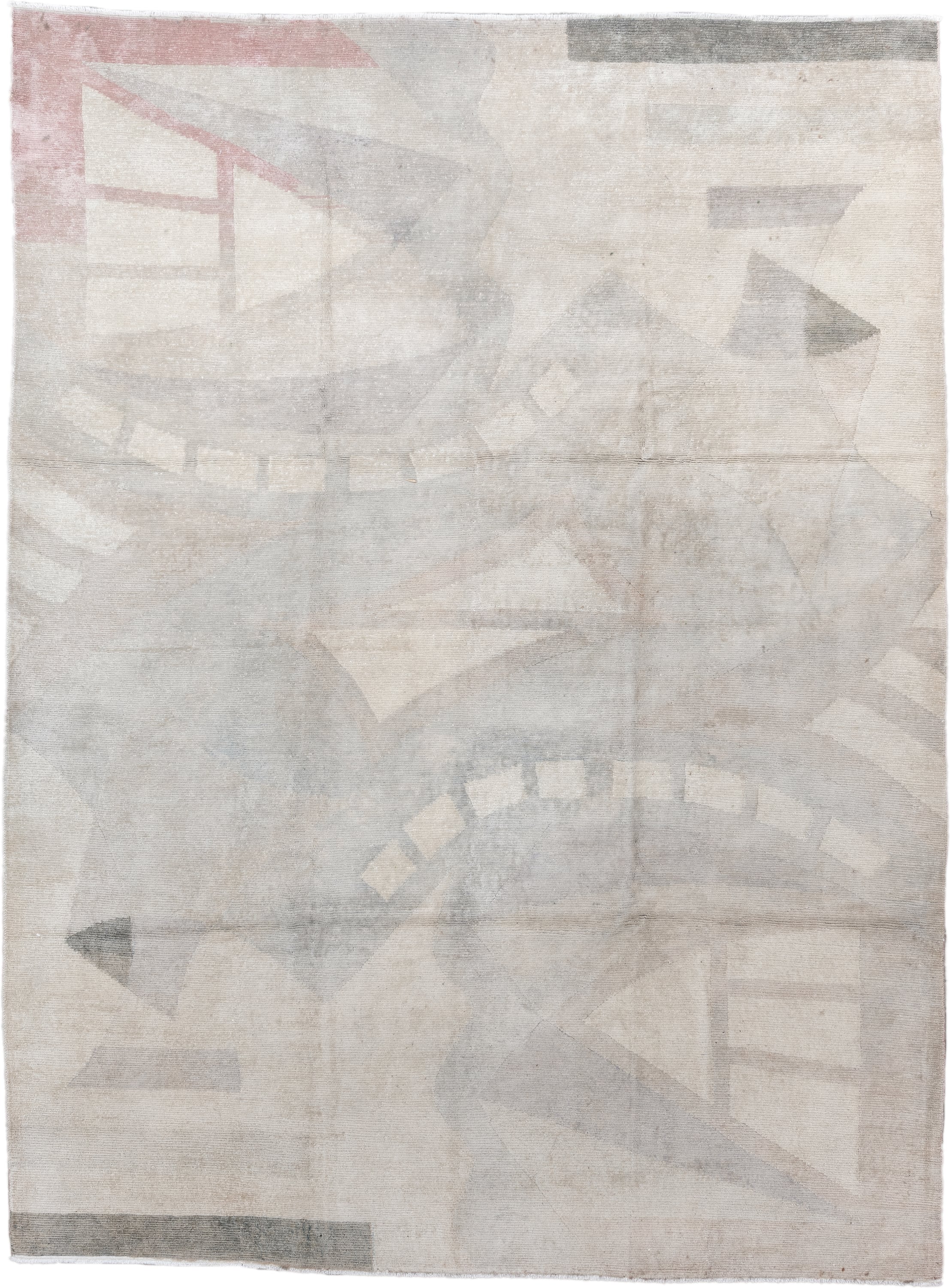 8' x 10' one-of-a-kind handmade vintage Tibetan large size rug. Color palette: ivory, pale gray, taupe, blush, charcoal