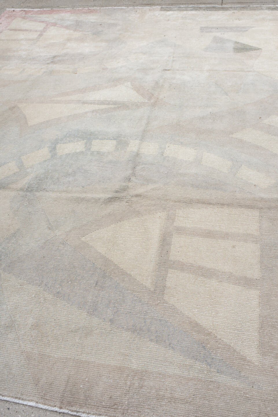 8' x 10' one-of-a-kind handmade vintage Tibetan large size rug. Color palette: ivory, pale gray, taupe, blush, charcoal