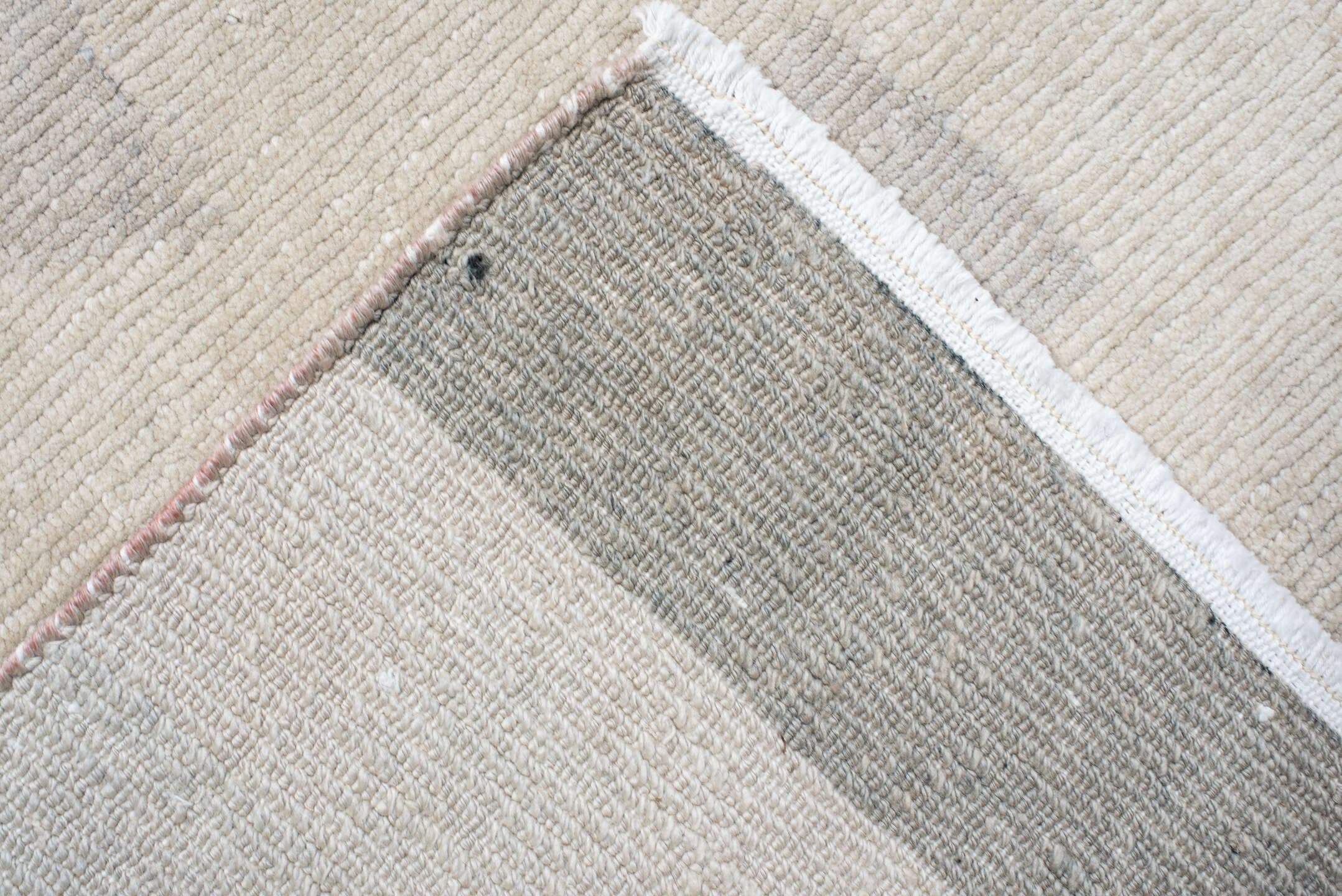 8' x 10' one-of-a-kind handmade vintage Tibetan large size rug. Color palette: ivory, pale gray, taupe, blush, charcoal