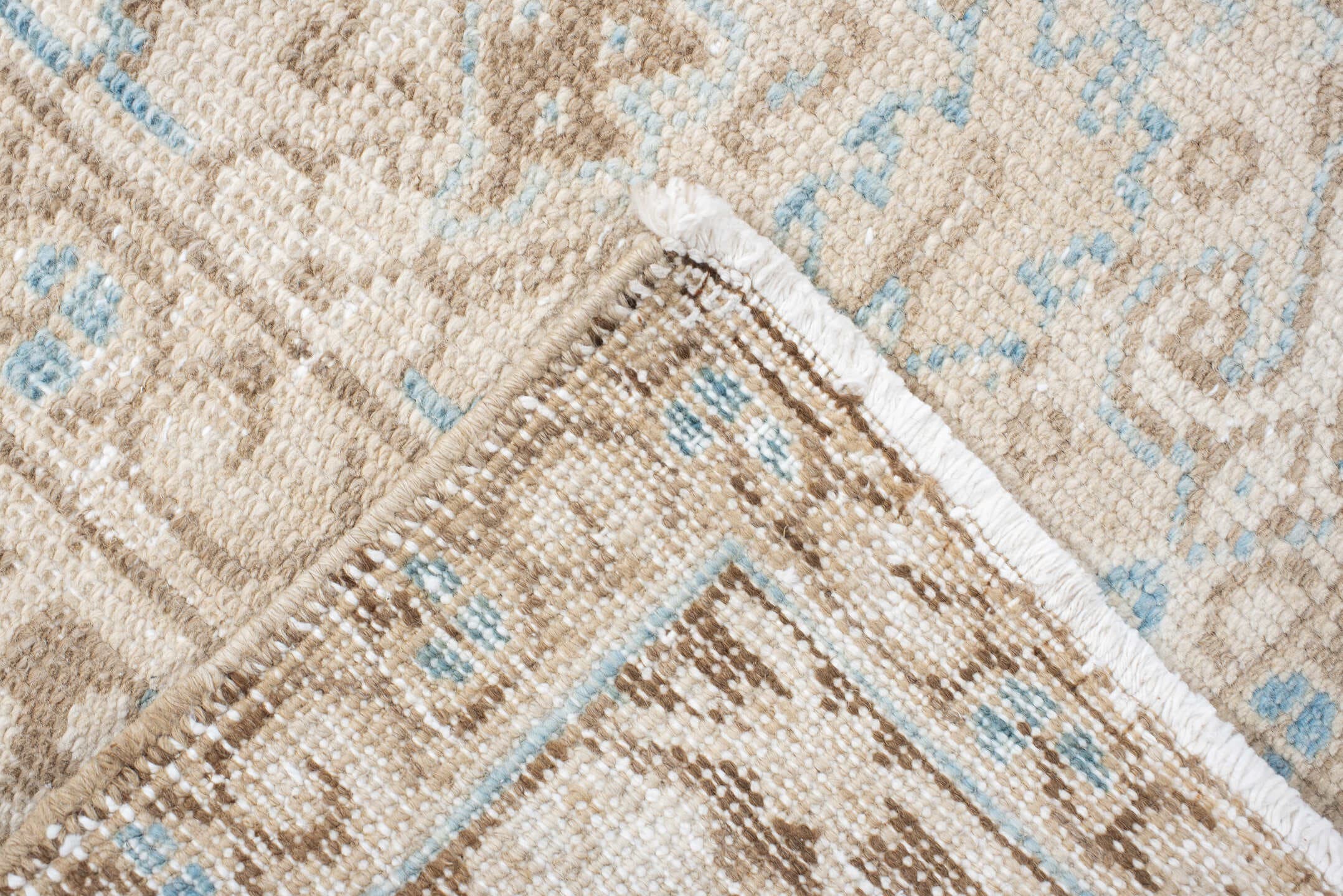 5' x 8' one-of-a-kind handmade vintage Heriz medium size rug. Color palette: ivory, taupe, sky blue, beige, gray, light blue