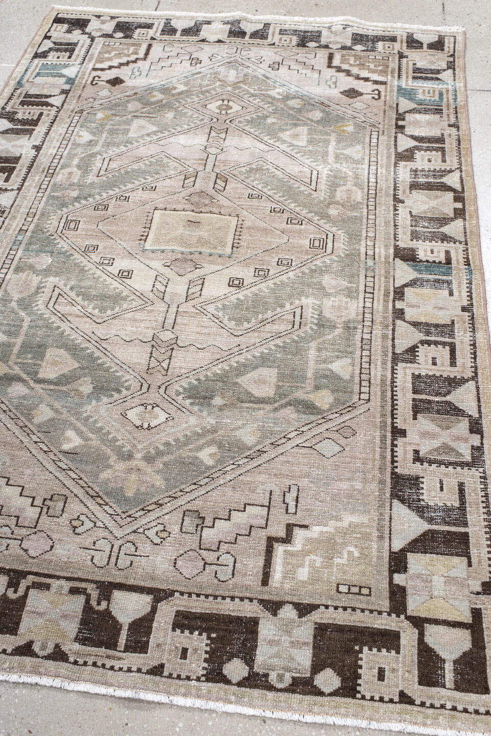 4' x 6' one-of-a-kind handmade vintage Malayer small size rug. Color palette: taupe, ivory, charcoal, sage, beige, slate
