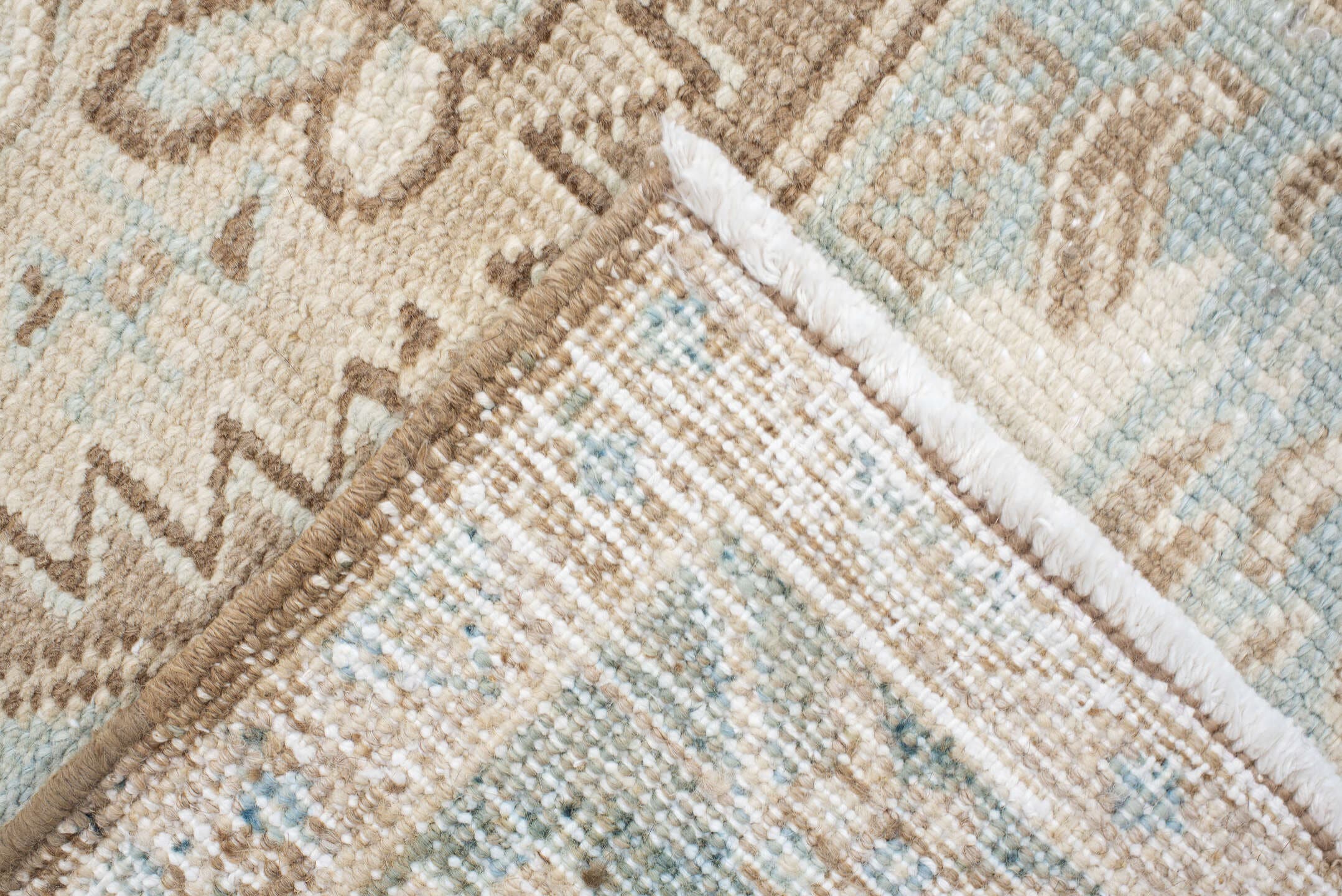 8' x 10' one-of-a-kind handmade antique Heriz large size rug. Color palette: ivory, taupe, pale_blue, sage, beige, camel