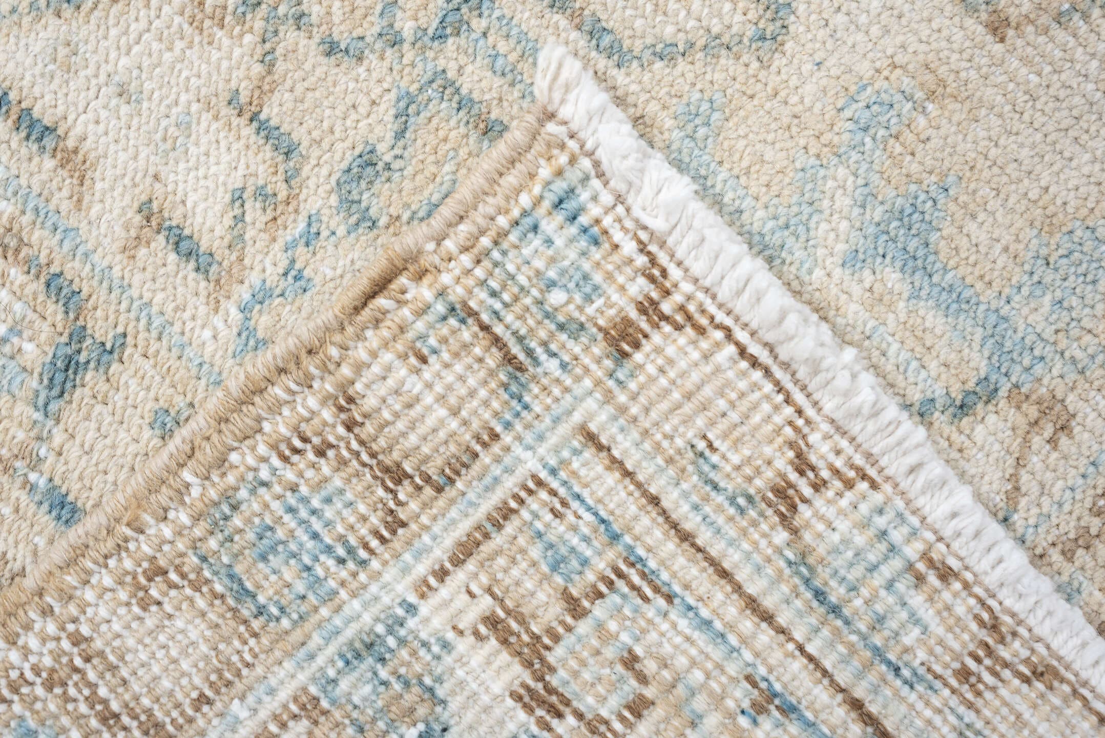 6' x 7' one-of-a-kind handmade vintage Heriz medium size rug. Color palette: ivory, taupe, sky blue, beige, camel