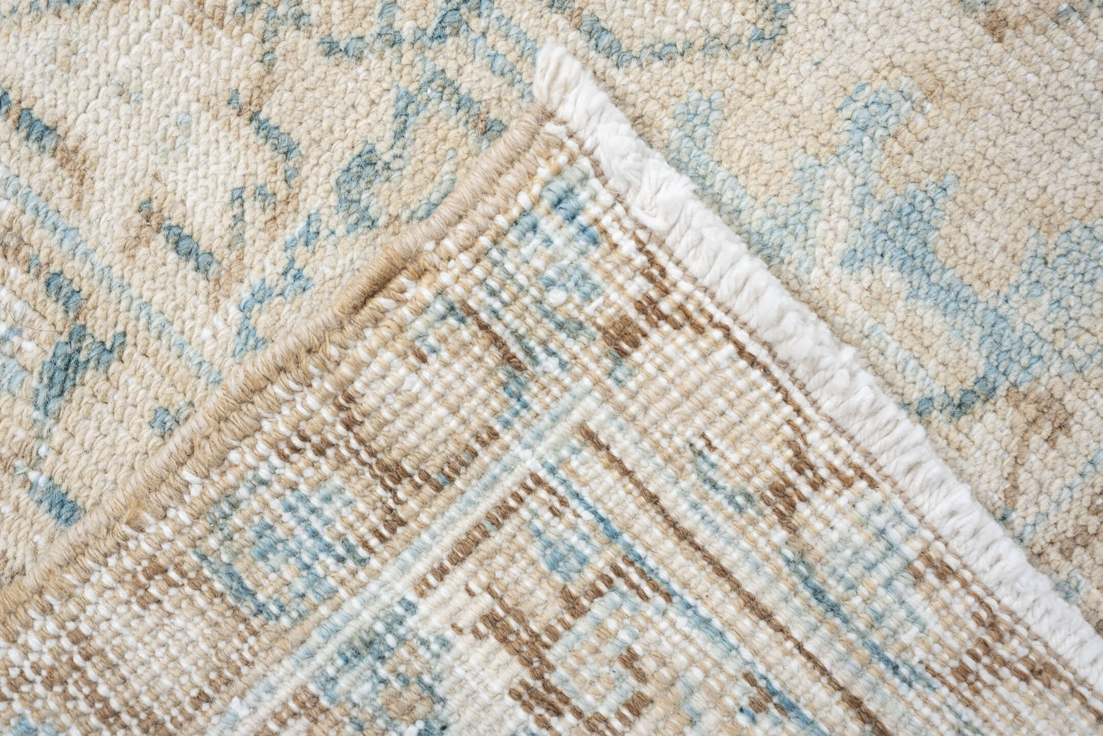 6' x 7' one-of-a-kind handmade vintage Heriz medium size rug. Color palette: ivory, taupe, sky blue, beige, camel