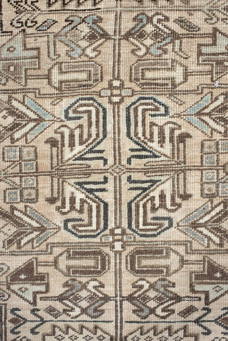 6' x 8' one-of-a-kind handmade antique Heriz medium size rug. Color palette: ivory, taupe, brown, charcoal, camel, slate