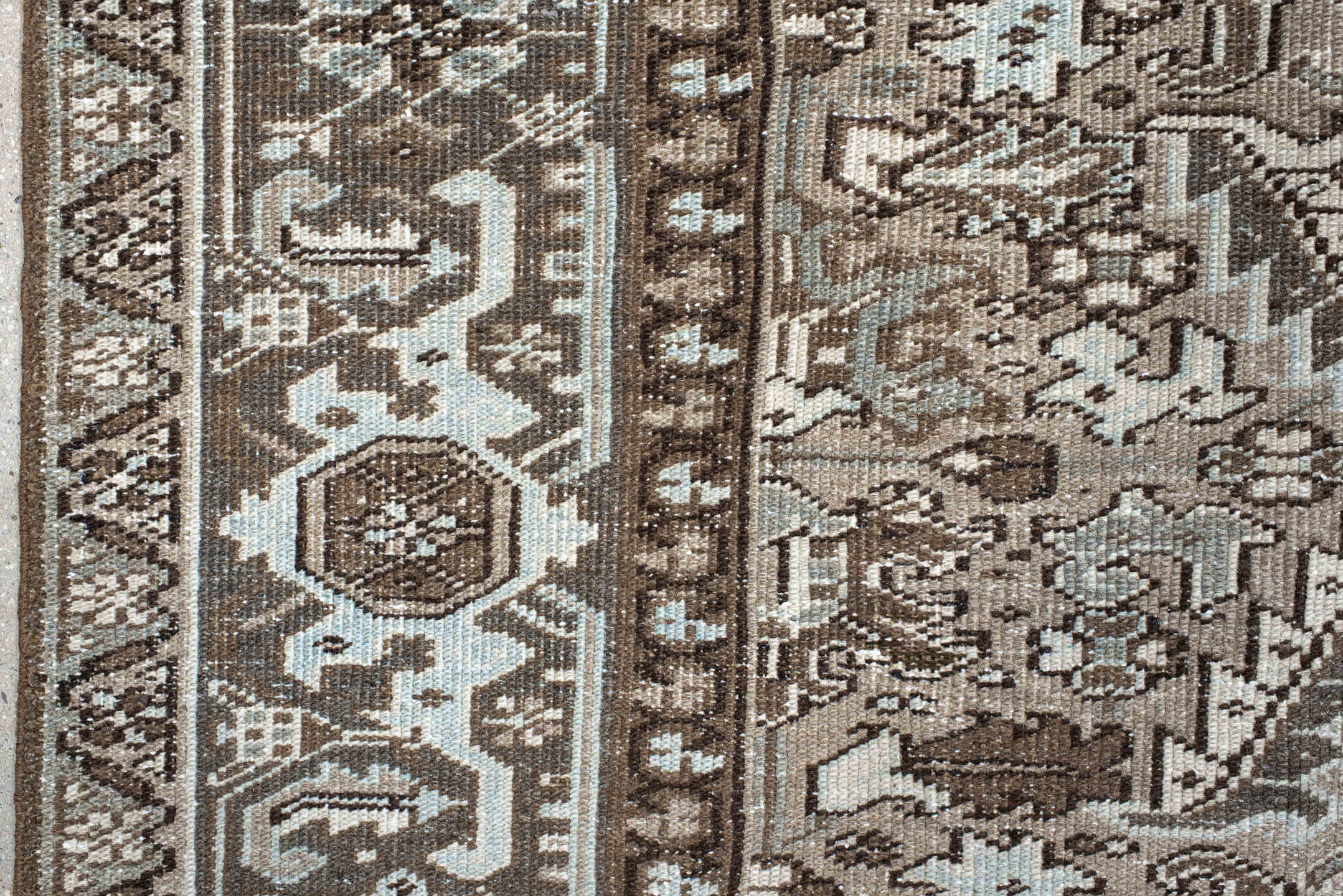 6' x 8' one-of-a-kind handmade vintage Heriz medium size rug. Color palette: black, brown, charcoal, dark gray, floral white