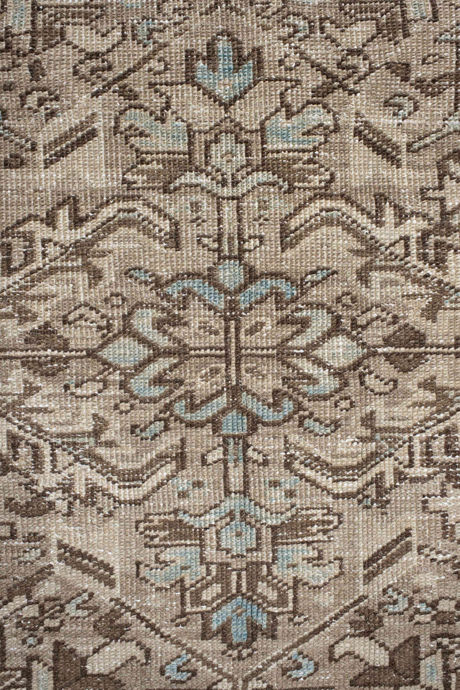 6' x 9' one-of-a-kind handmade antique Heriz medium size rug. Color palette: ivory, sky_blue, taupe, brown, rust, camel