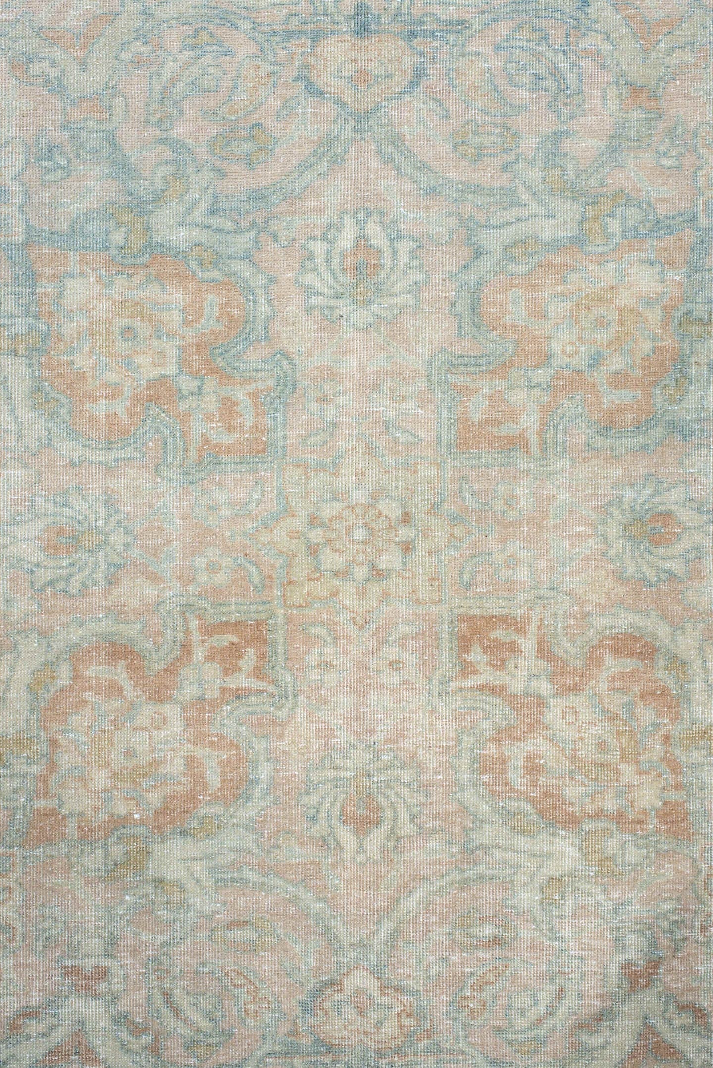 7' x 10' one-of-a-kind handmade antique Tabriz large size rug. Color palette: ivory, pale blue, blush, cream, taupe, sage