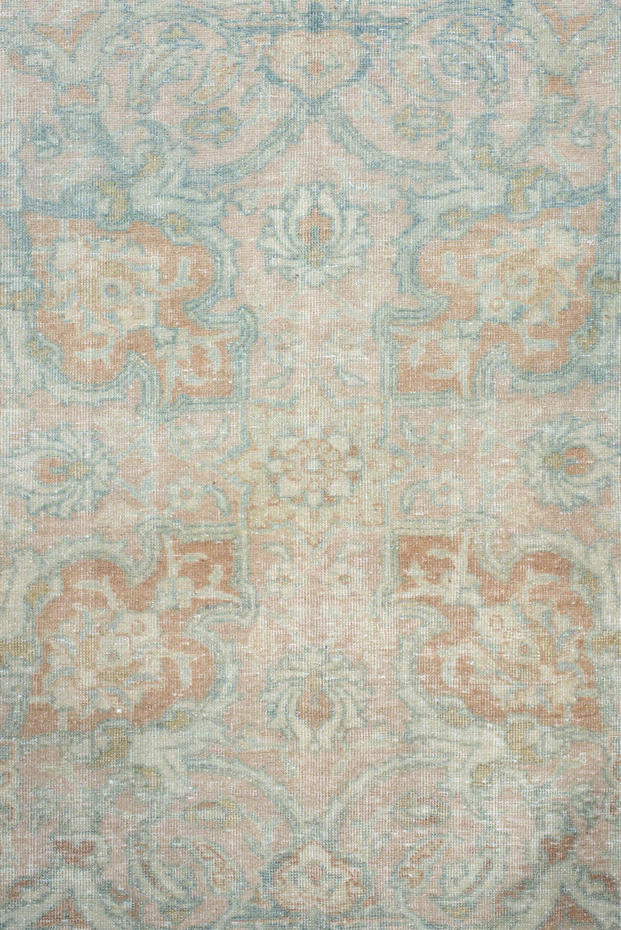 7' x 10' one-of-a-kind handmade antique Tabriz large size rug. Color palette: ivory, pale blue, blush, cream, taupe, sage
