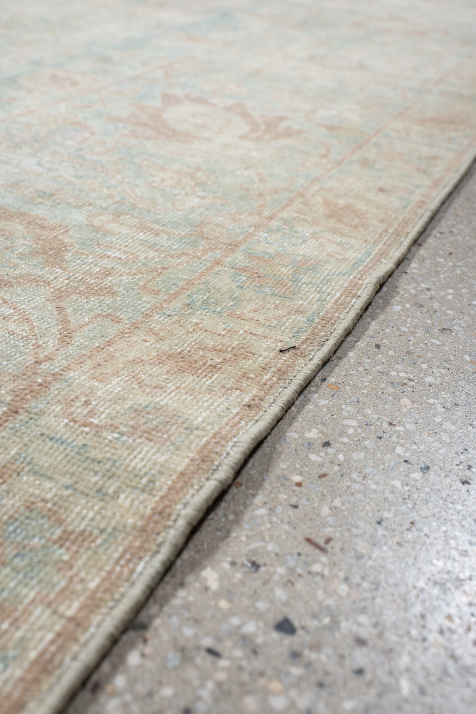 7' x 10' one-of-a-kind handmade antique Tabriz large size rug. Color palette: ivory, pale blue, blush, cream, taupe, sage