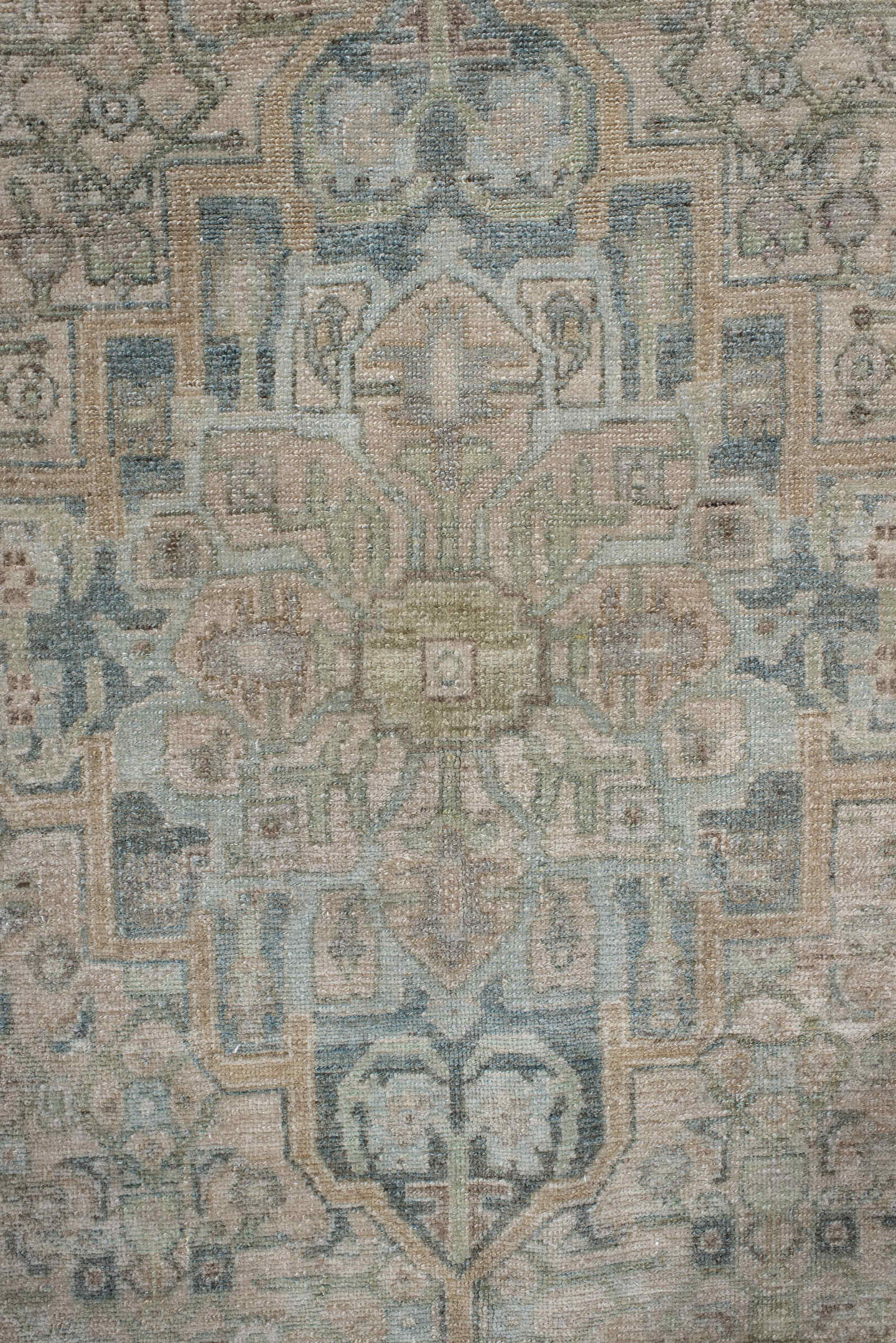 5' x 9' one-of-a-kind handmade antique Malayer medium size rug. Color palette: ivory, taupe, pale blue, beige, camel