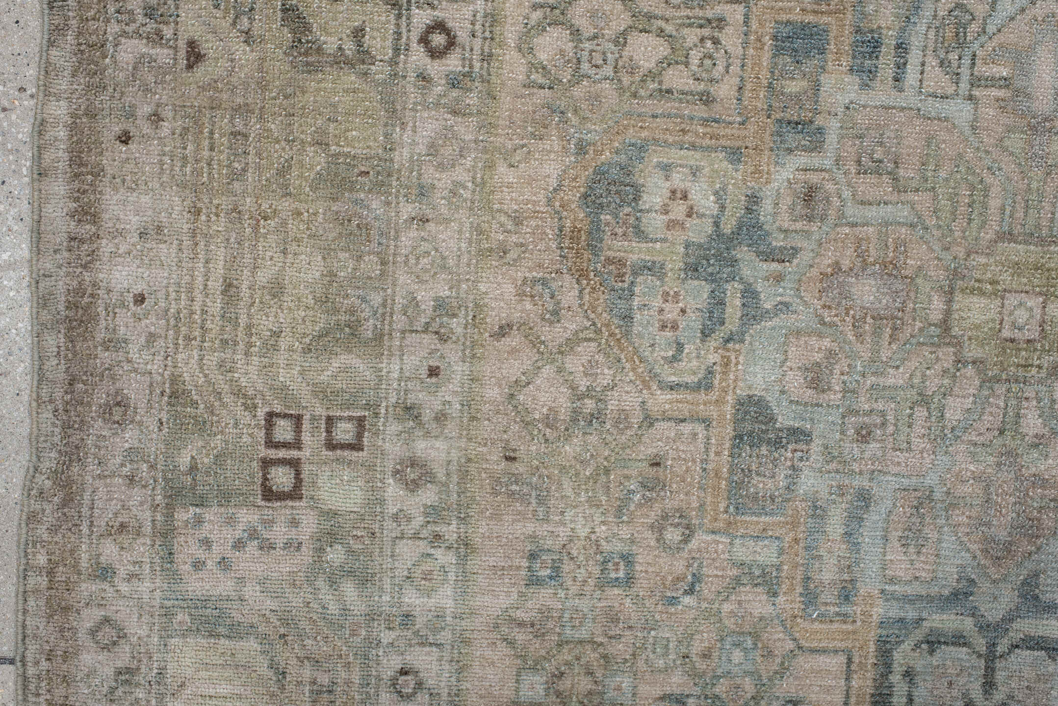 5' x 9' one-of-a-kind handmade antique Malayer medium size rug. Color palette: ivory, taupe, pale blue, beige, camel