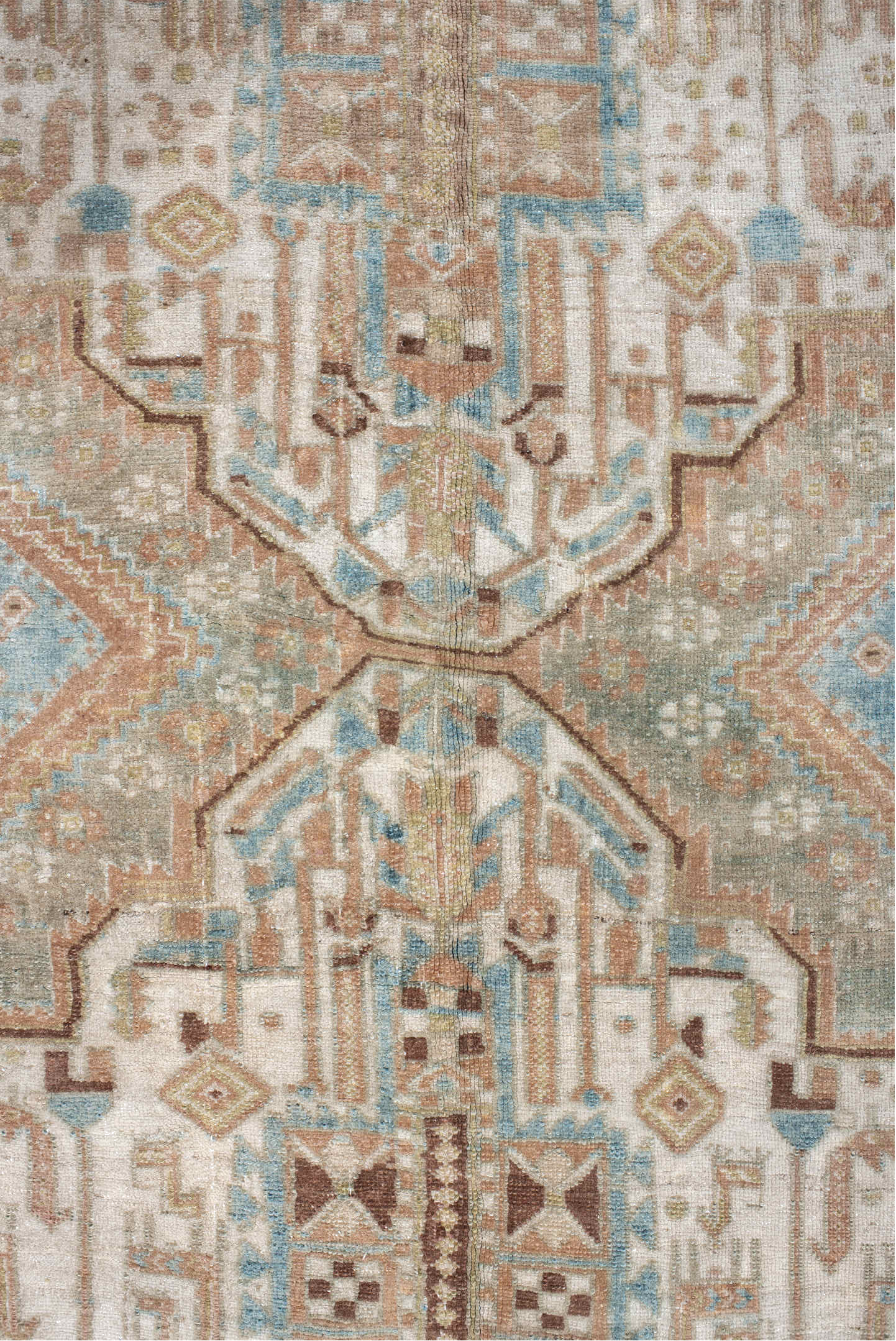 5' x 6' one-of-a-kind handmade vintage Afshar rug. Color palette: brown, gray, light gray, off-white, orange, pink