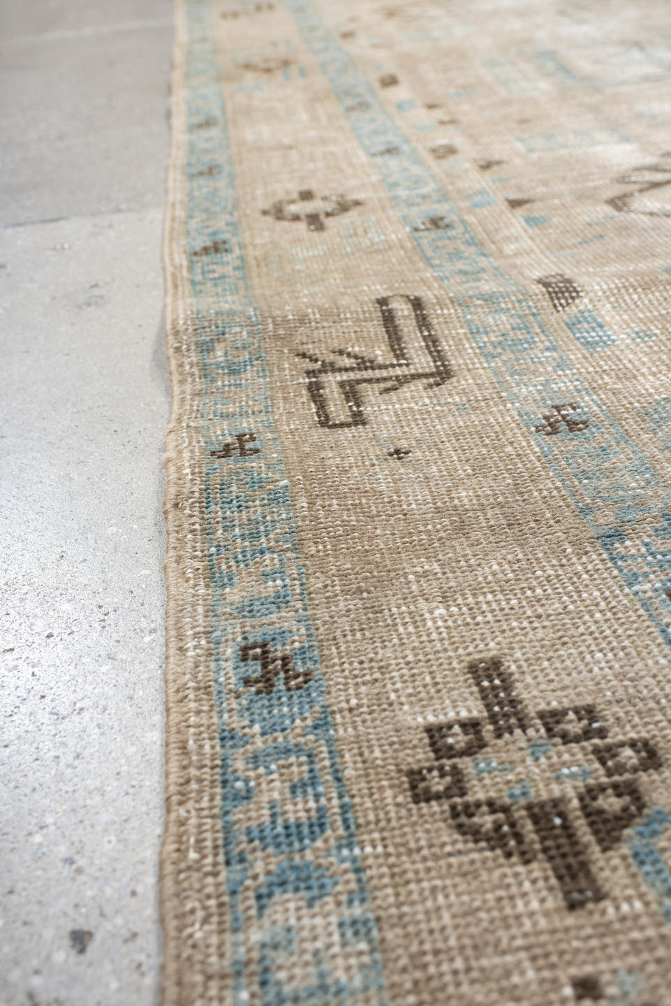 3' x 11' one-of-a-kind handmade antique Sarab runner rug. Color palette: ivory, sky_blue, taupe, charcoal, beige, brown