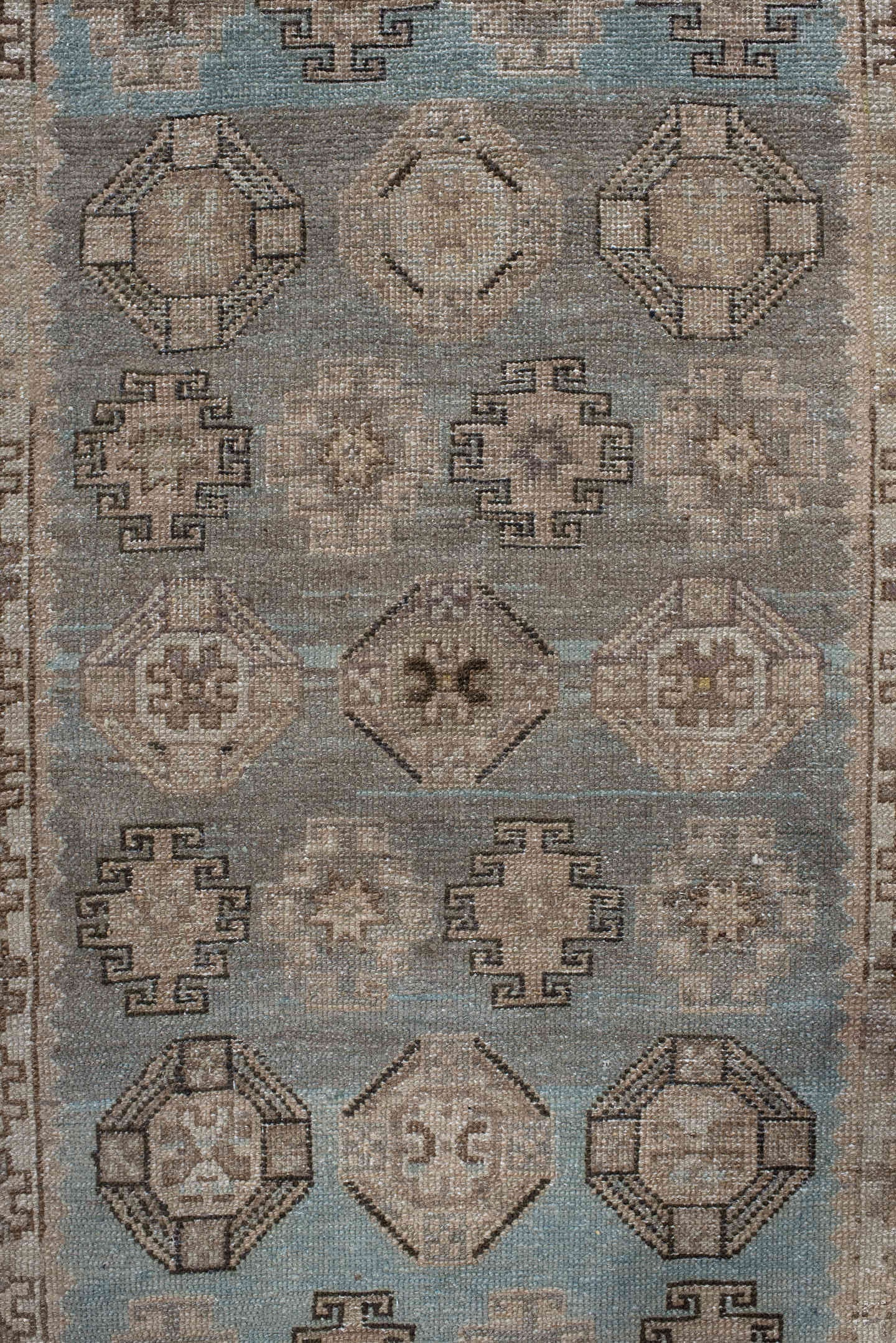 3' x 9' one-of-a-kind handmade antique Malayer runner rug. Color palette: ivory, sky blue, taupe, charcoal, beige, camel