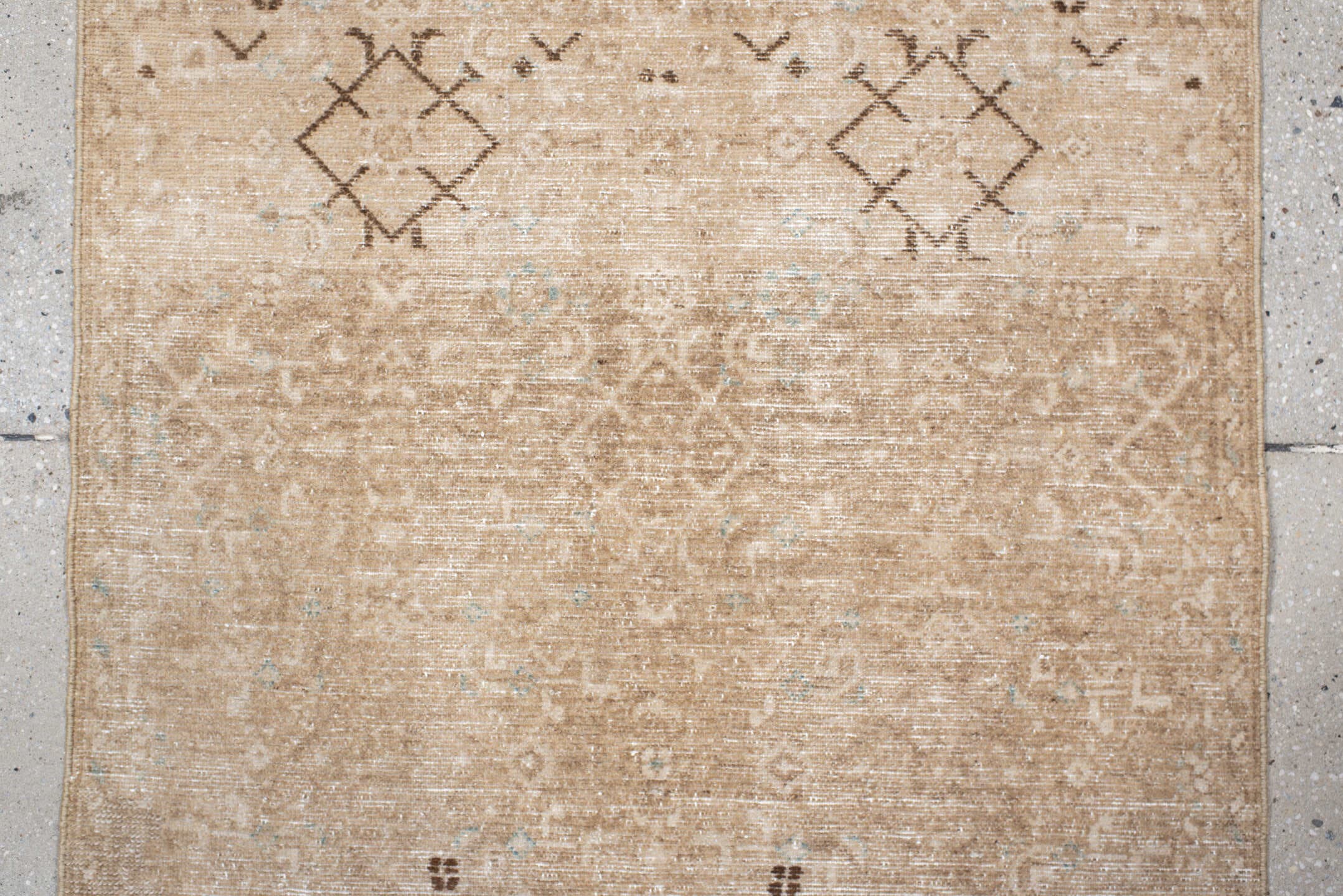 2' x 8' one-of-a-kind handmade antique Malayer runner rug. Color palette: camel, ivory, taupe, brown, pale blue, beige, gray