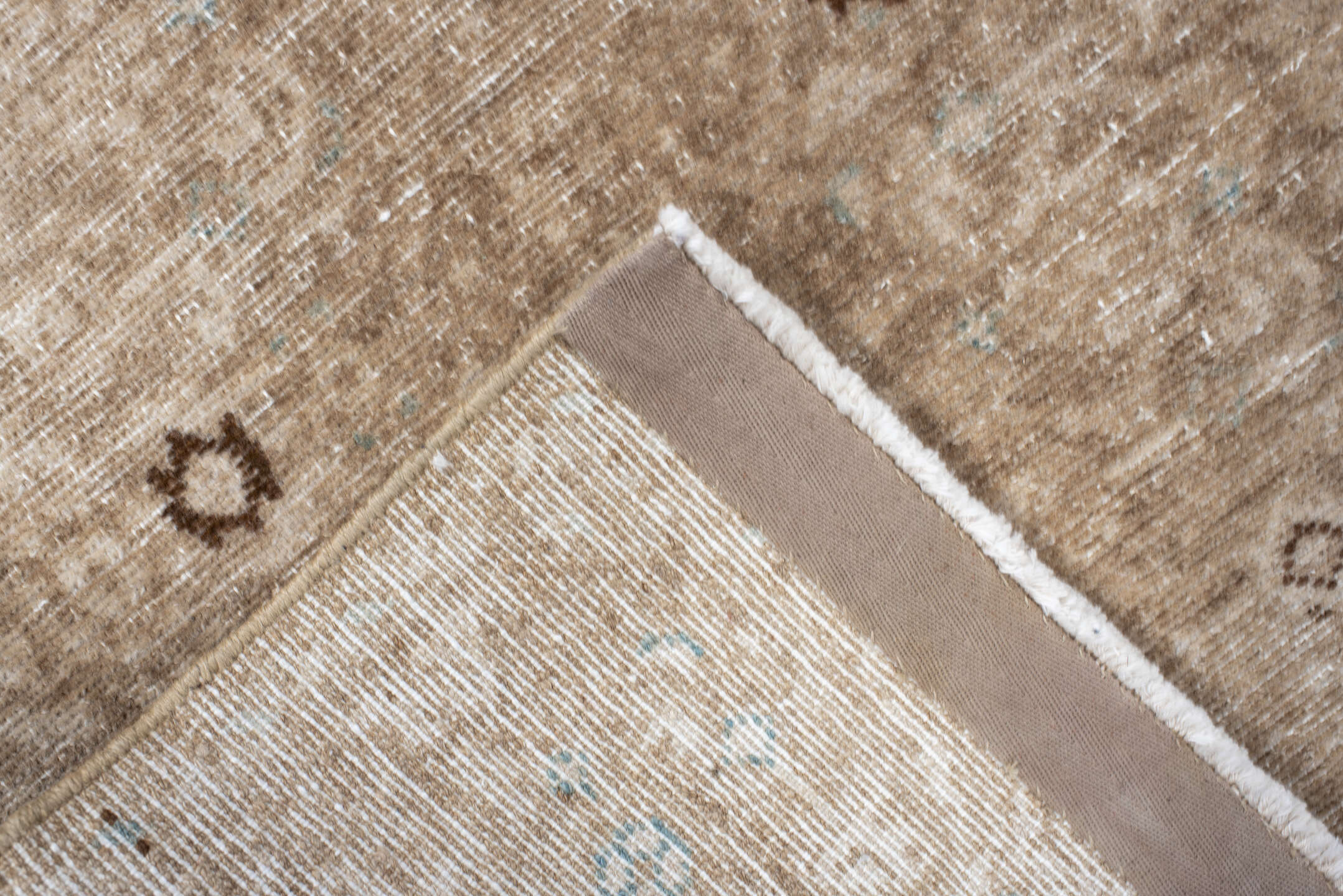 2' x 8' one-of-a-kind handmade antique Malayer runner rug. Color palette: camel, ivory, taupe, brown, pale blue, beige, gray