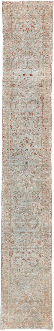 2' x 16' one-of-a-kind handmade antique Malayer runner rug. Color palette: ivory, blush, rust, pale aqua, beige, camel, pink