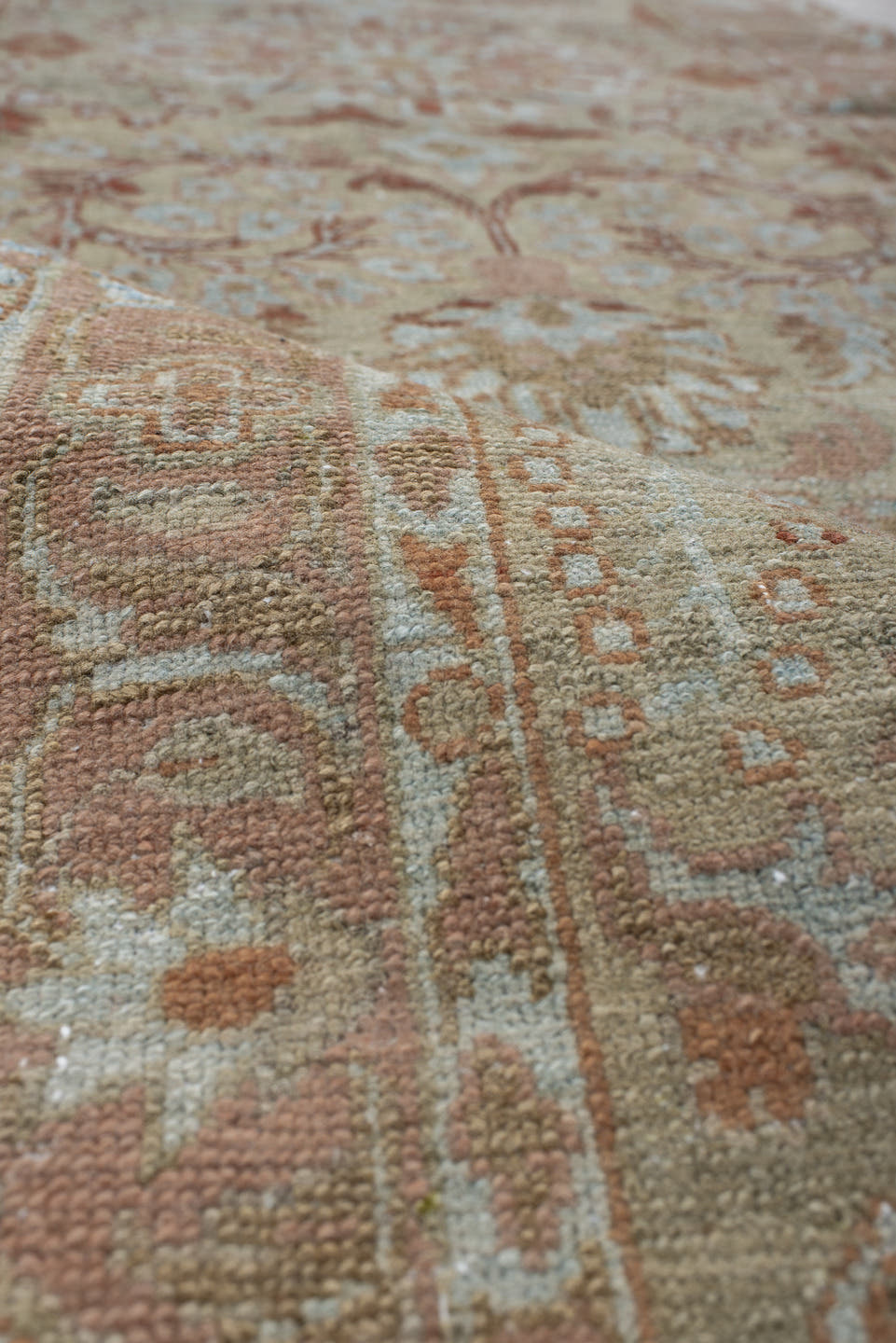 2' x 16' one-of-a-kind handmade antique Malayer runner rug. Color palette: ivory, blush, rust, pale aqua, beige, camel, pink