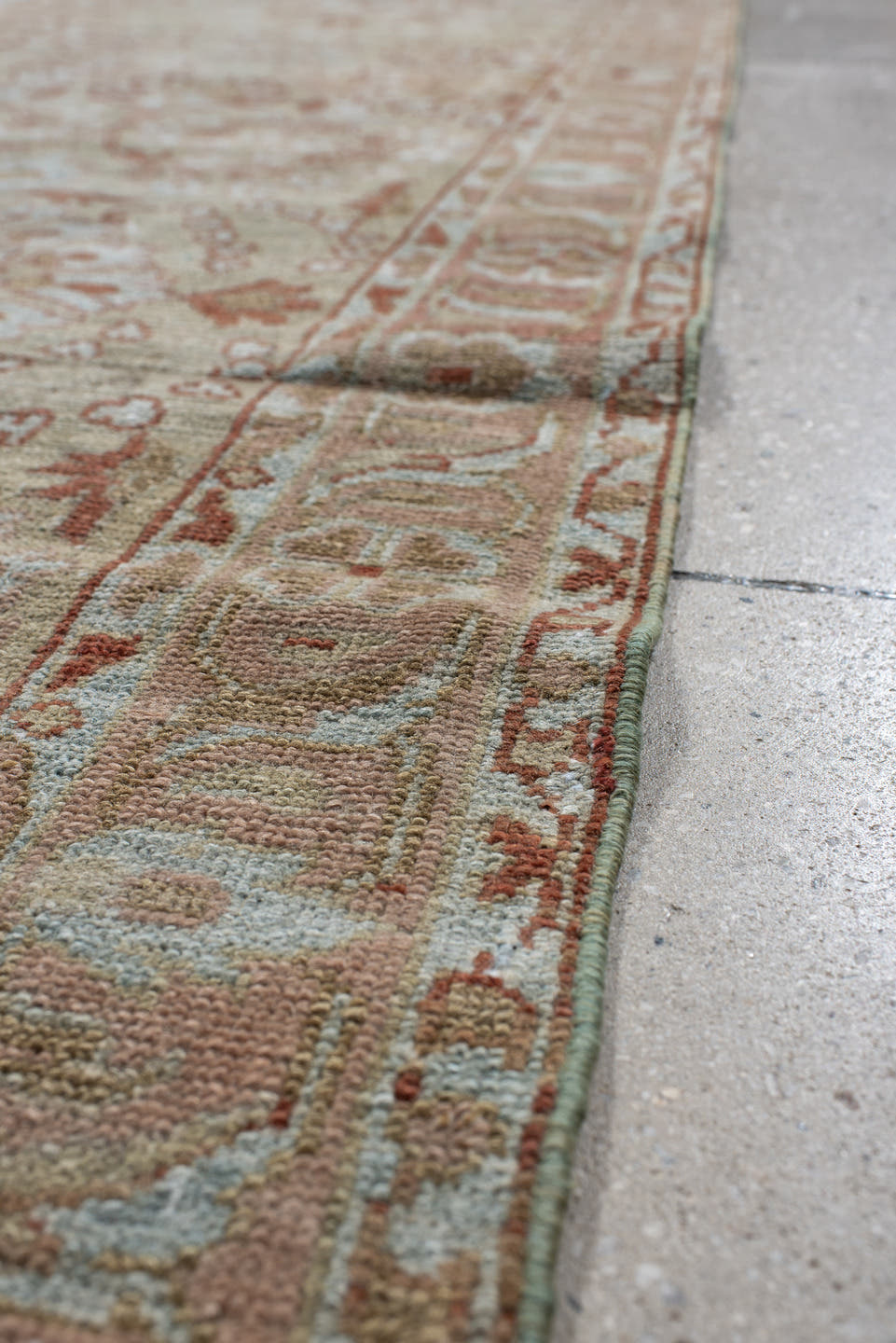 2' x 16' one-of-a-kind handmade antique Malayer runner rug. Color palette: ivory, blush, rust, pale aqua, beige, camel, pink