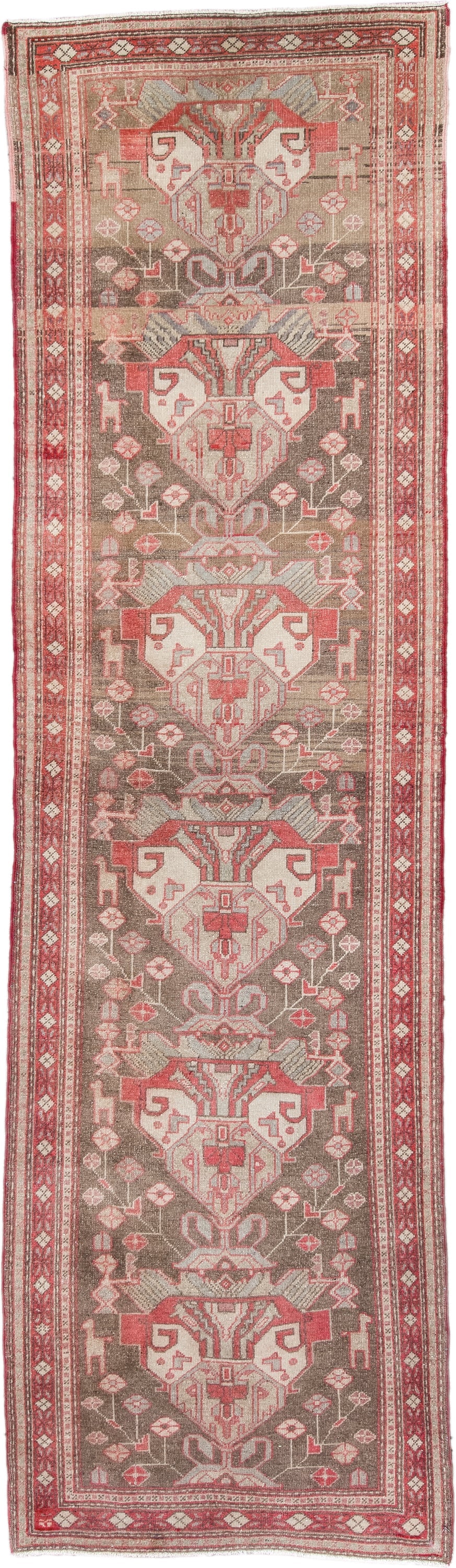 2' x 10' one-of-a-kind handmade antique Sarab runner rug. Color palette: rust, ivory, taupe, rose, brown, camel, terracotta