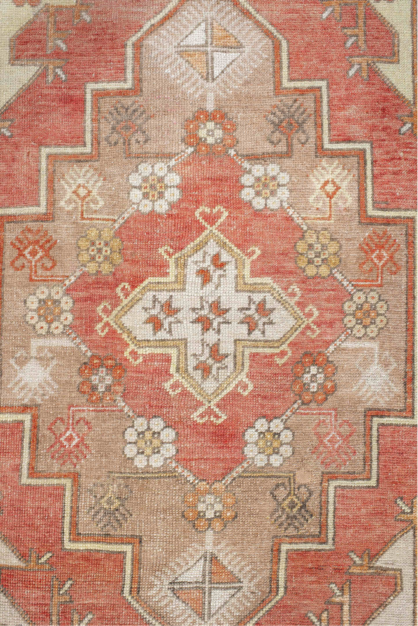 3' x 10' one-of-a-kind handmade vintage Anatolian runner rug. Color palette: brown, gray, light gray, off-white, orange