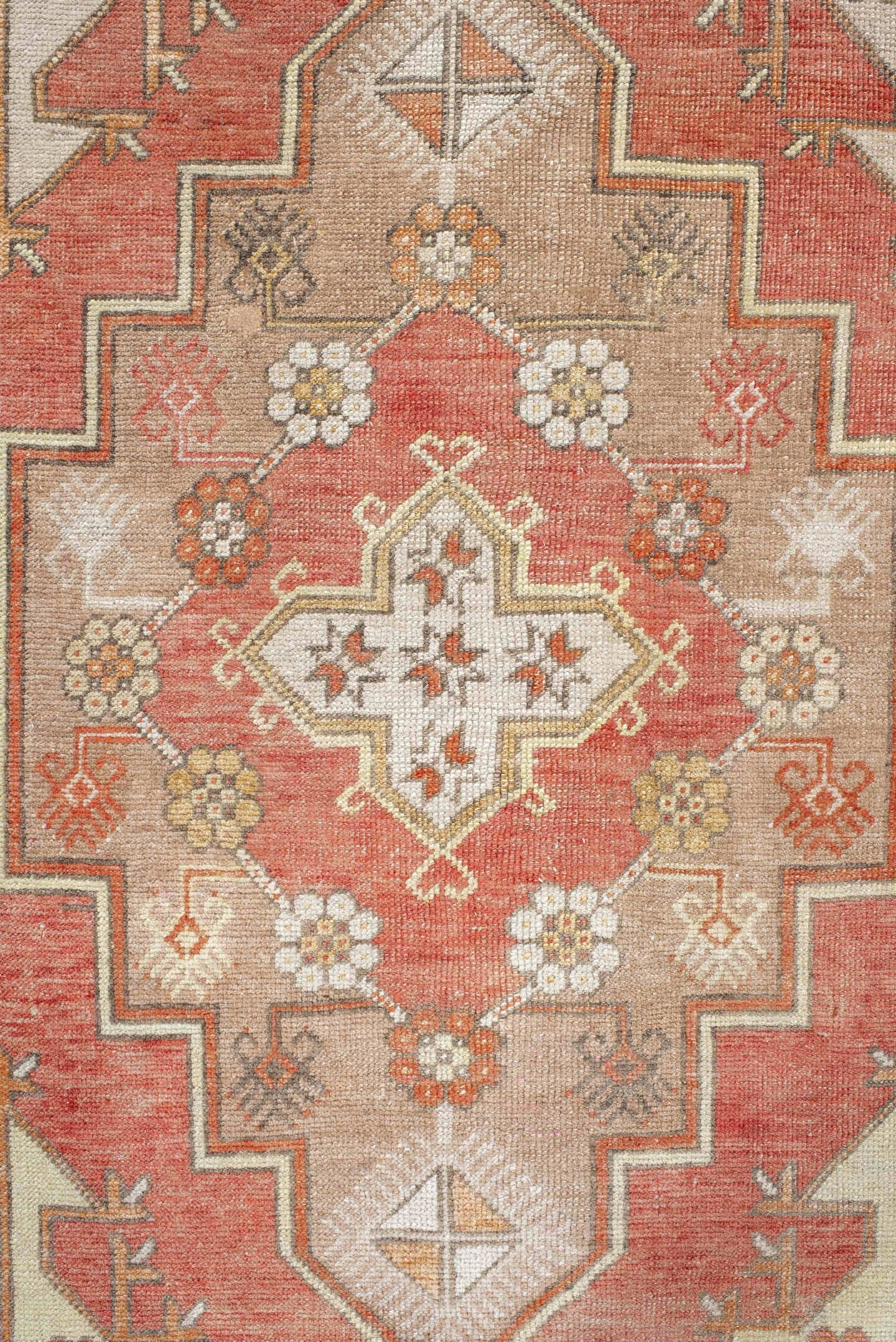3' x 10' one-of-a-kind handmade antique Anatolian runner rug. Color palette: terra cotta, ivory, taupe, sage, rust, camel