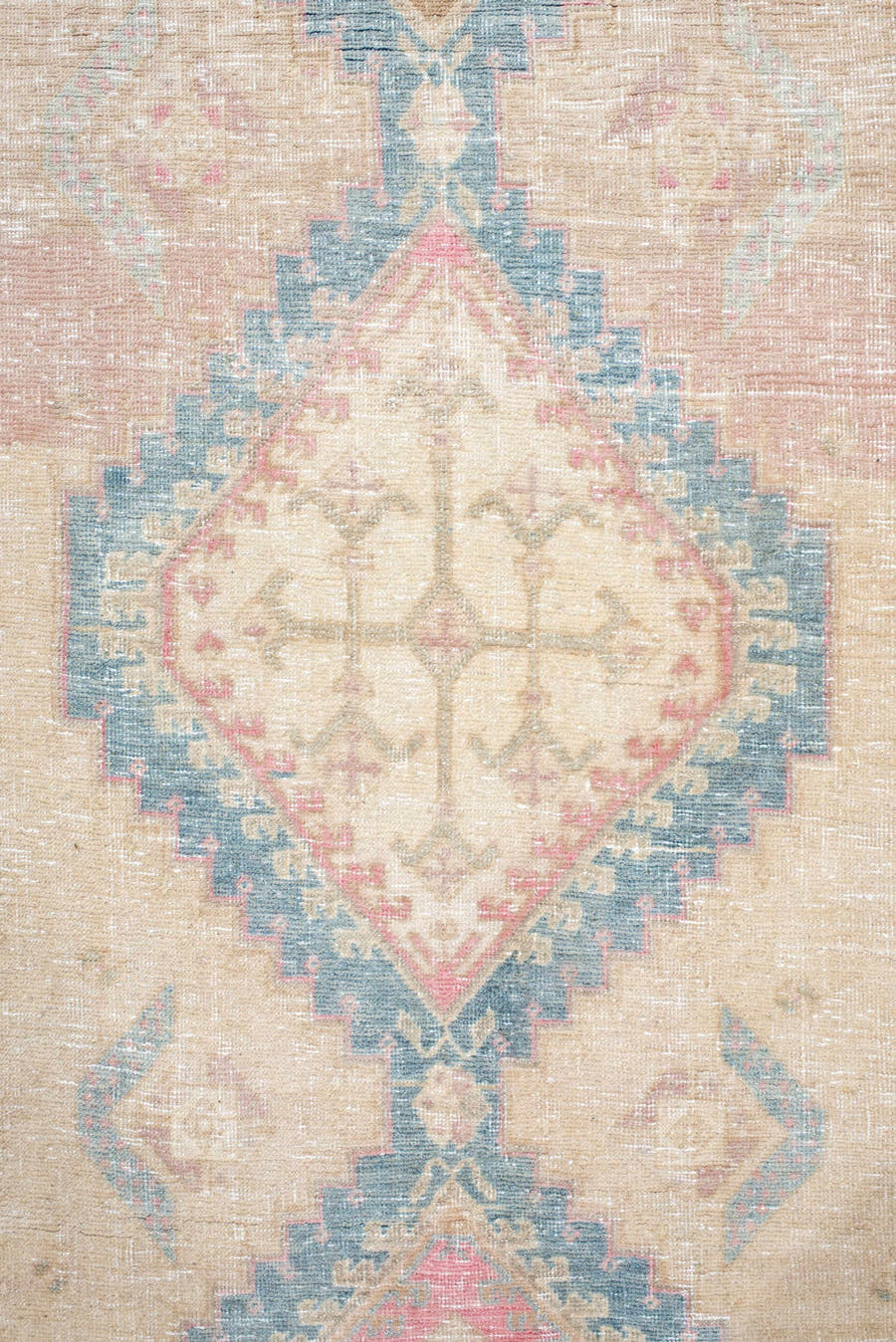 3' x 8' one-of-a-kind handmade vintage Sarab runner rug. Color palette: ivory, blush, faded blue, beige, rose, cream, pink