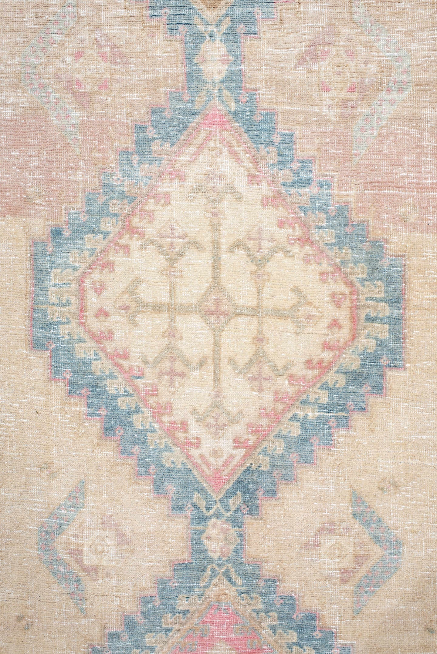 3' x 8' one-of-a-kind handmade vintage Sarab runner rug. Color palette: ivory, blush, faded blue, beige, rose, cream, pink