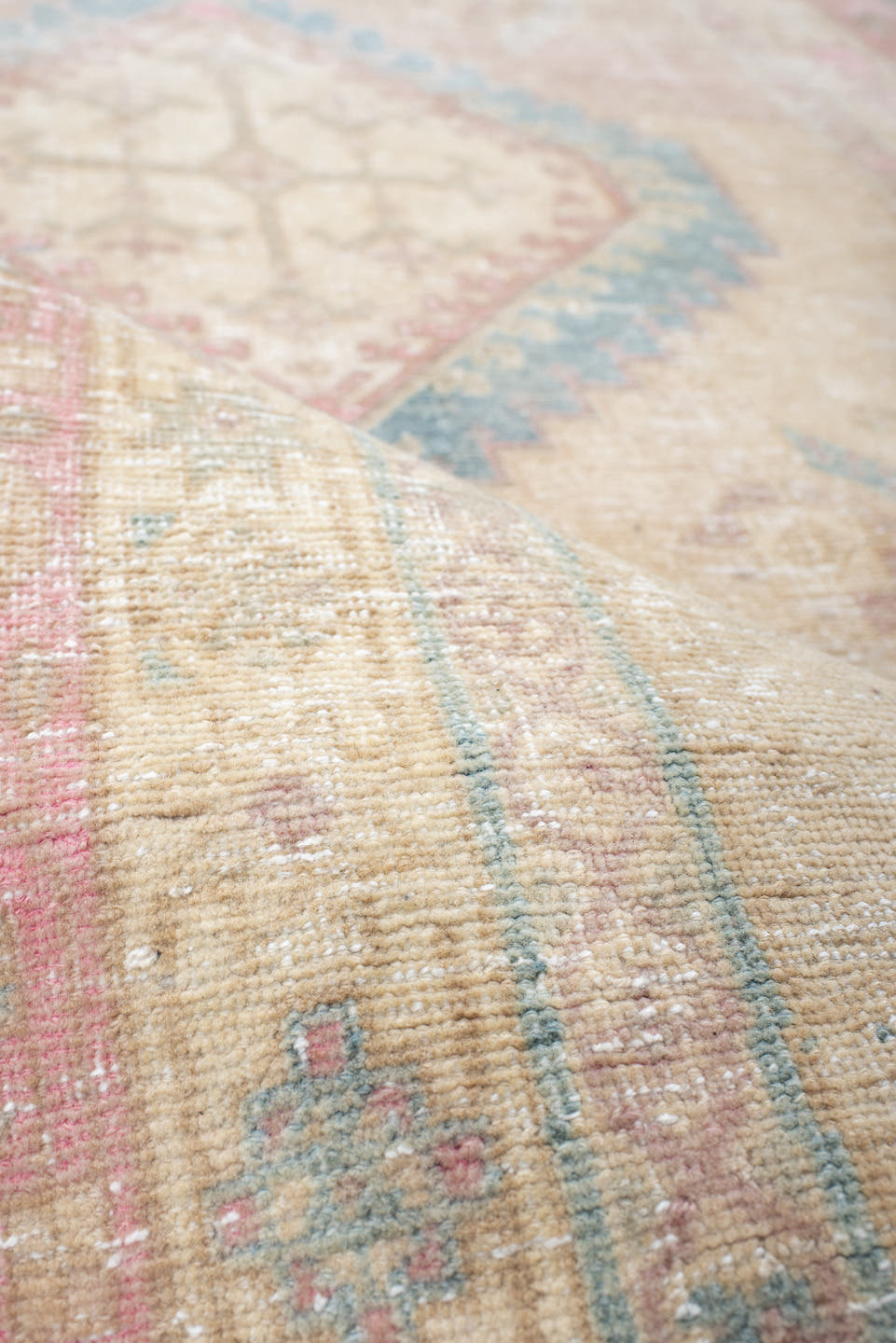 3' x 8' one-of-a-kind handmade vintage Sarab runner rug. Color palette: ivory, blush, faded blue, beige, rose, cream, pink