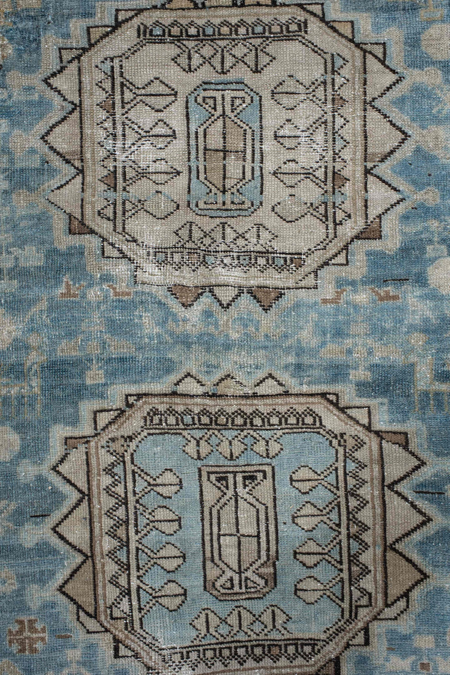 3' x 11' one-of-a-kind handmade vintage NW Persian runner rug. Color palette: sky blue, ivory, charcoal, taupe, slate, camel