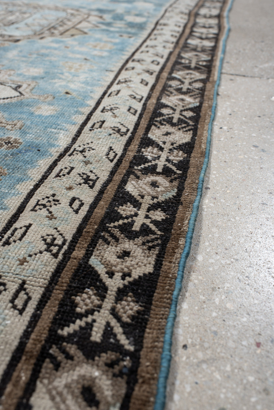 3' x 11' one-of-a-kind handmade vintage NW Persian runner rug. Color palette: black, blue, charcoal, dark gray, gray