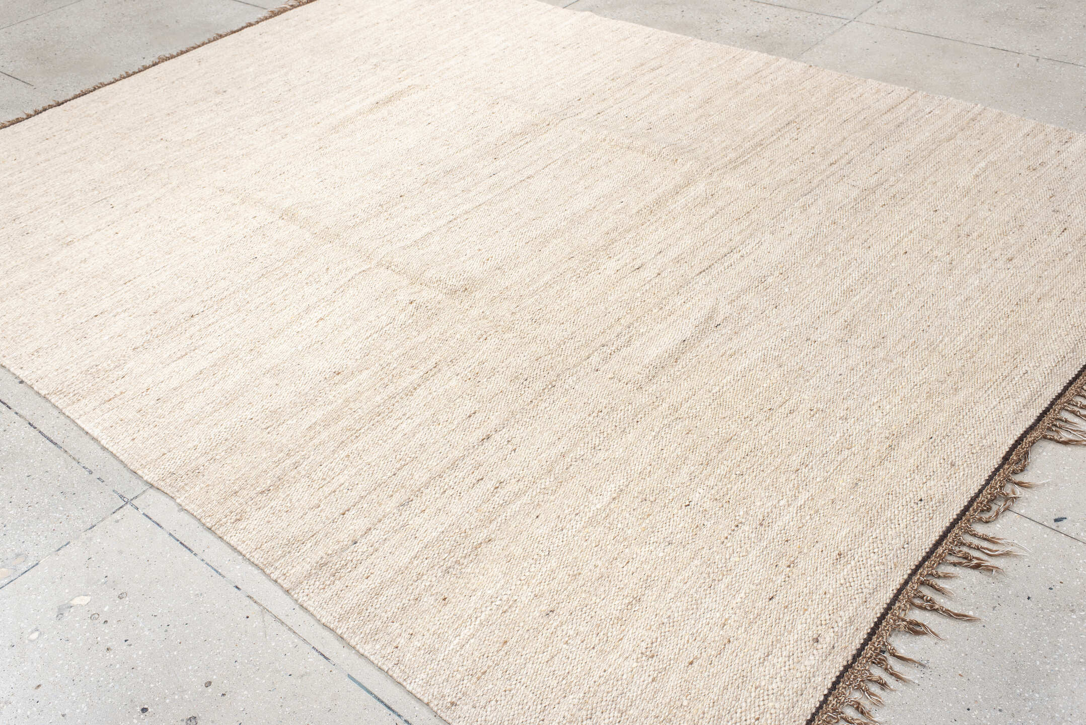 7' x 10' one-of-a-kind handmade vintage Kilim large size rug. Color palette: ivory, taupe, brown, beige, gray
