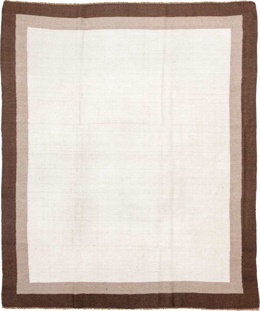 8' x 9' one-of-a-kind handmade vintage Kilim rug. Color palette: ivory, brown, taupe, cream, beige, gray