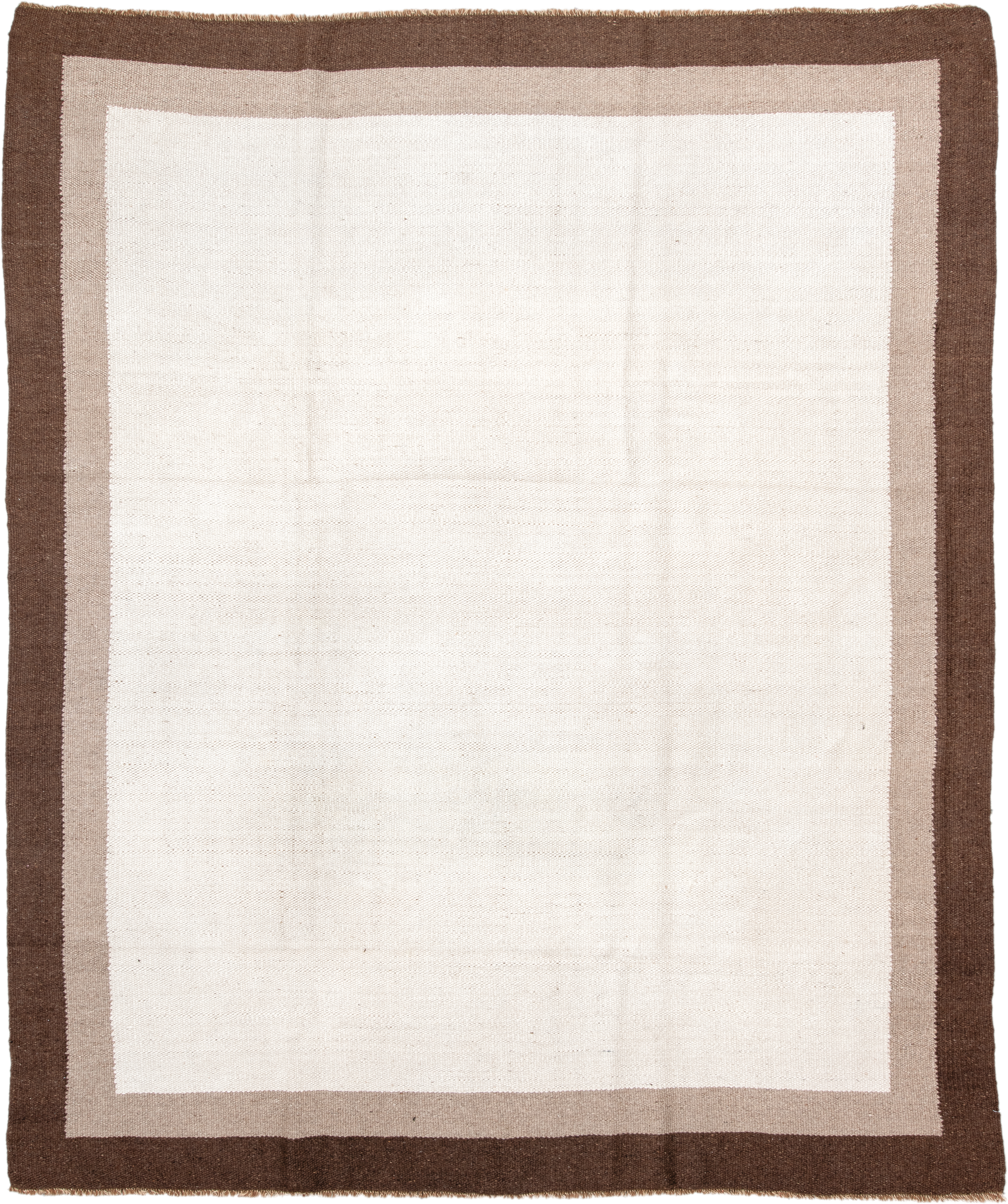 8' x 9' one-of-a-kind handmade vintage Kilim rug. Color palette: ivory, brown, taupe, cream, beige, gray