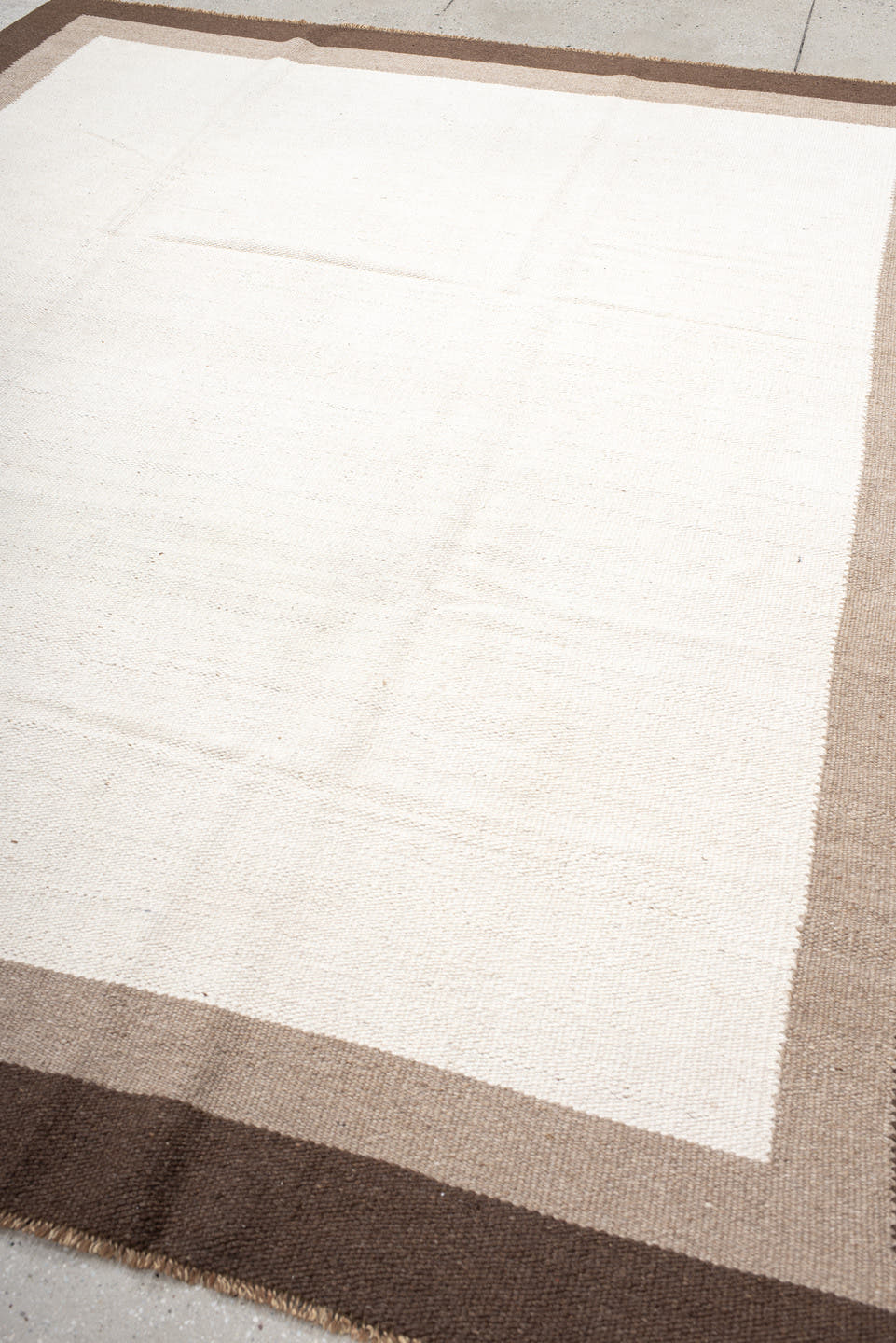 8' x 9' one-of-a-kind handmade vintage Kilim rug. Color palette: ivory, brown, taupe, cream, beige, gray