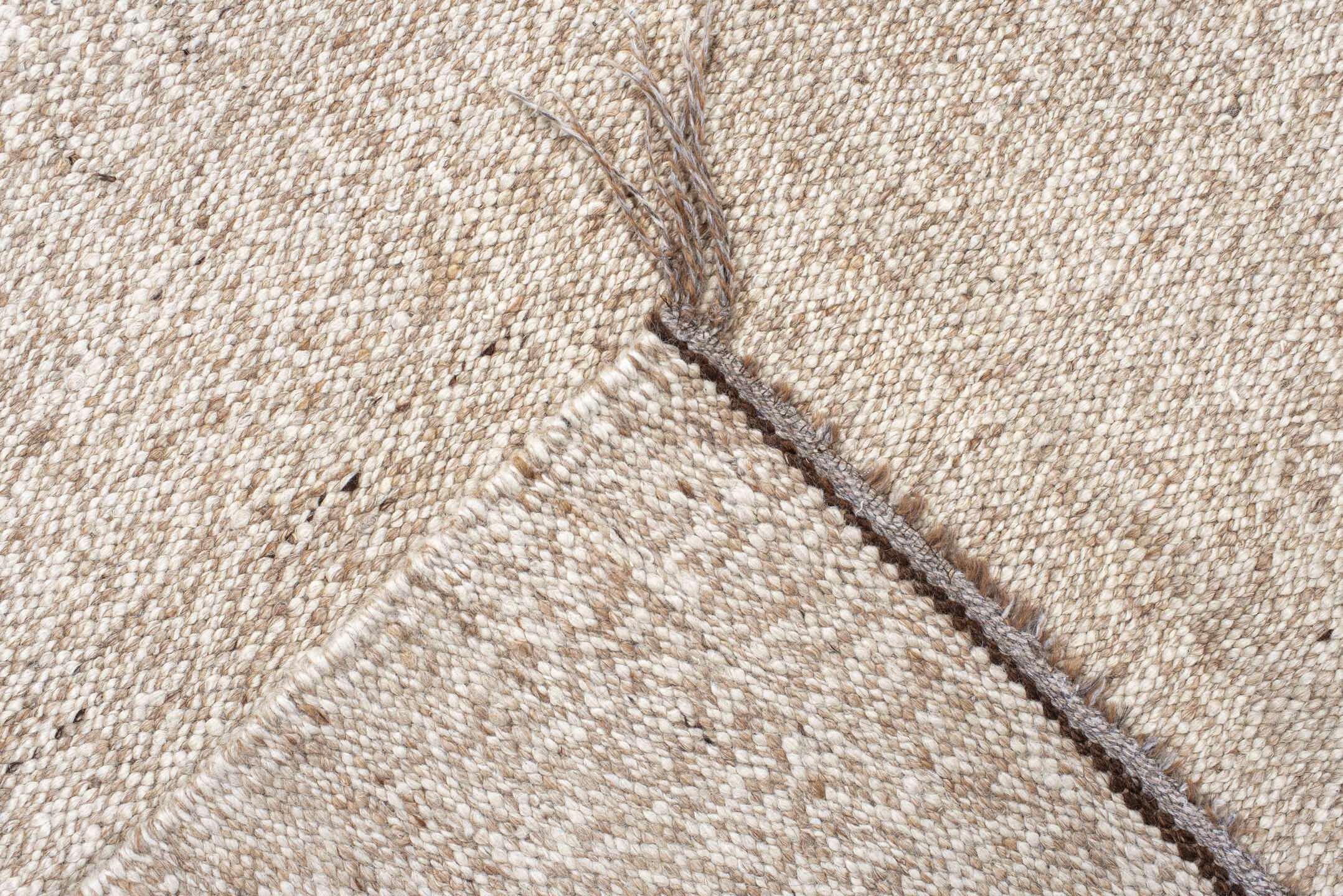 7' x 8' one-of-a-kind handmade vintage Kilim rug. Color palette: antiquewhite, brown, gray, light gray, linen, off-white