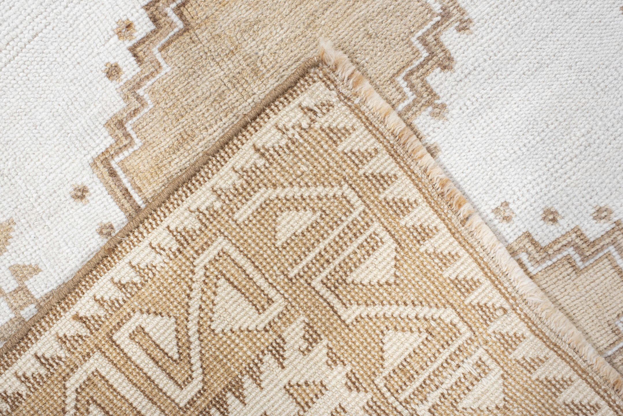 3' x 6' one-of-a-kind handmade vintage Gabbe small size rug. Color palette: ivory, beige, taupe, cream, gray