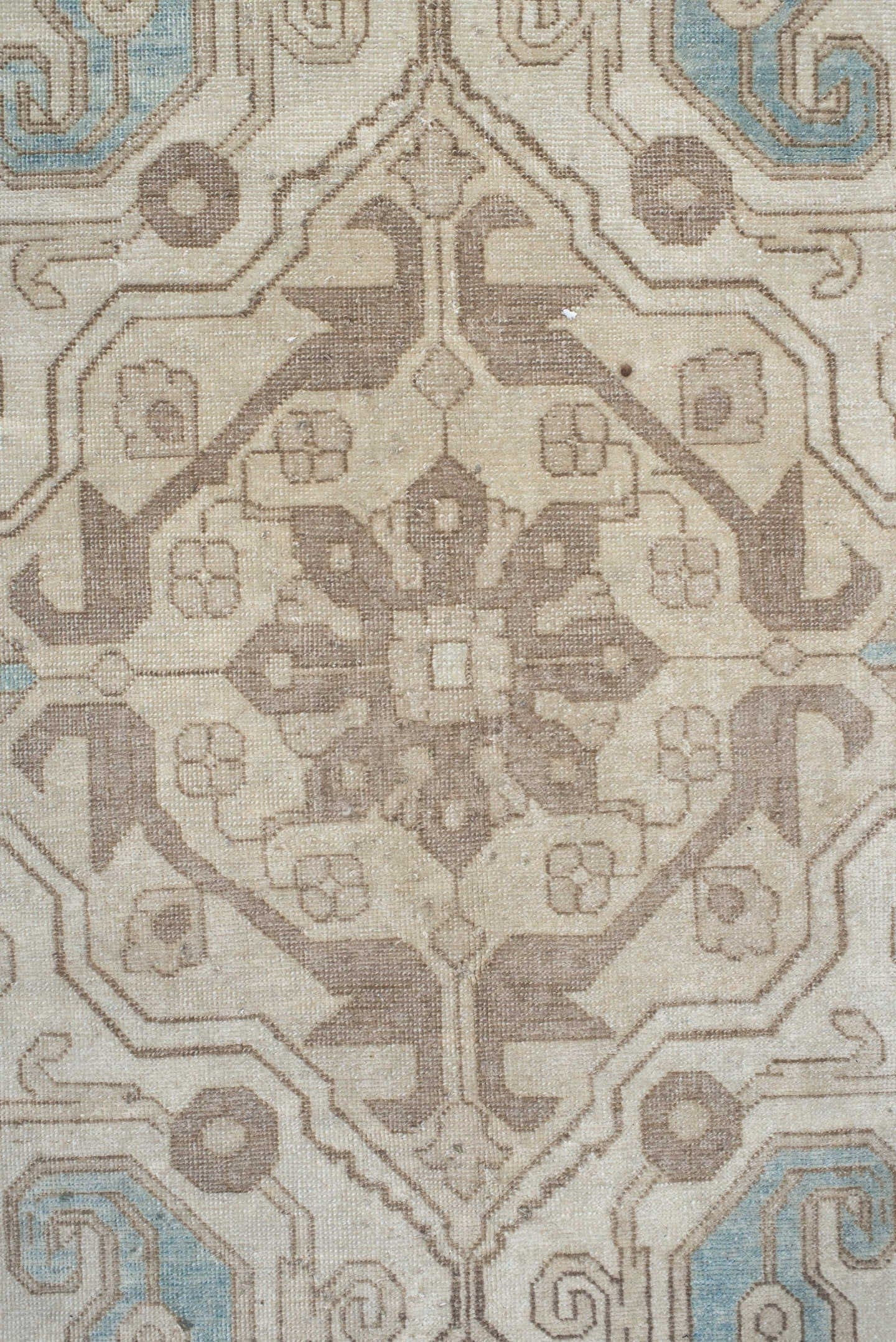 6' x 9' one-of-a-kind handmade antique Sivas medium size rug. Color palette: ivory, taupe, light blue, beige, cream, gray