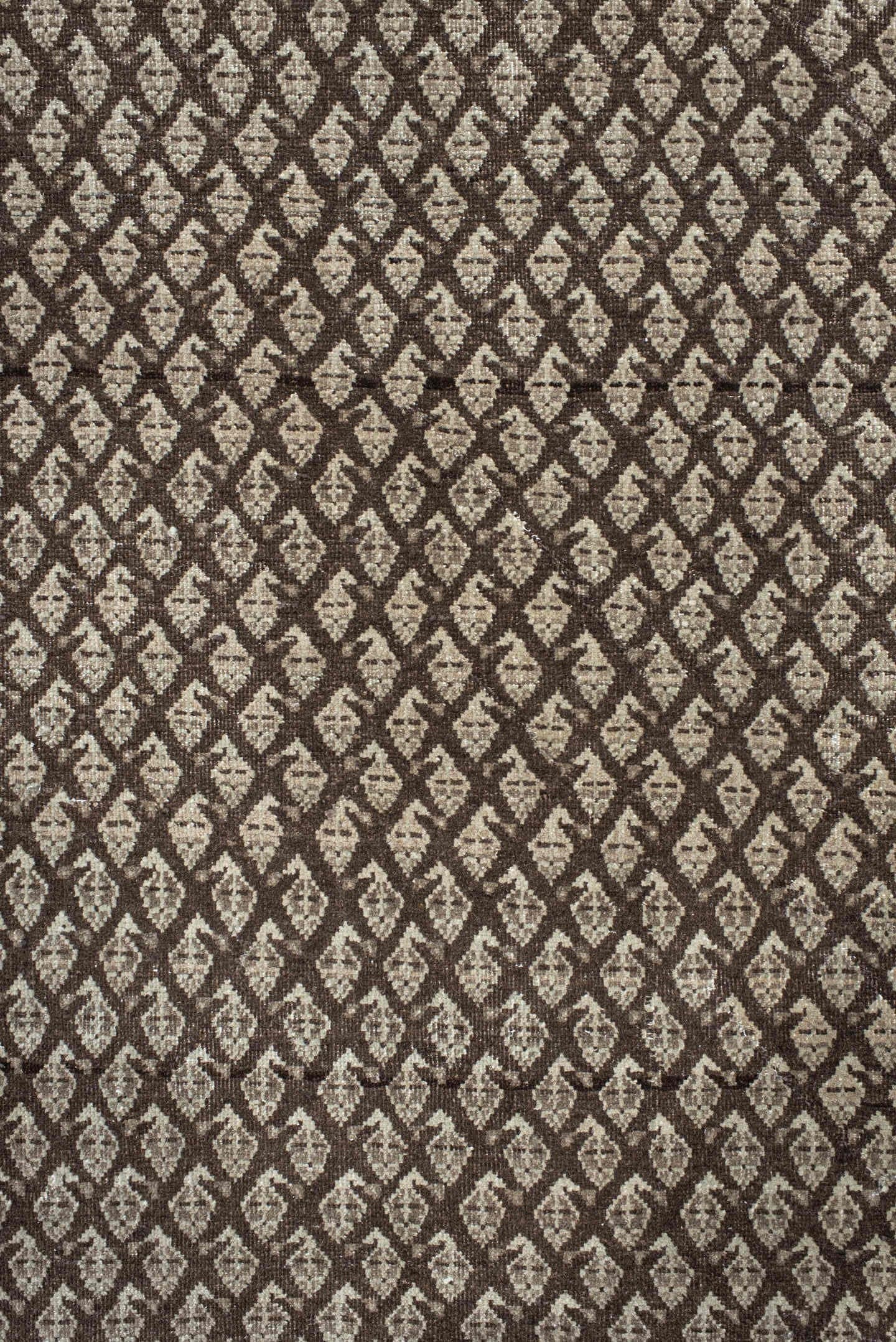 7' x 10' one-of-a-kind handmade antique Mir large size rug. Color palette: ivory, brown, taupe, charcoal, camel, beige, gray