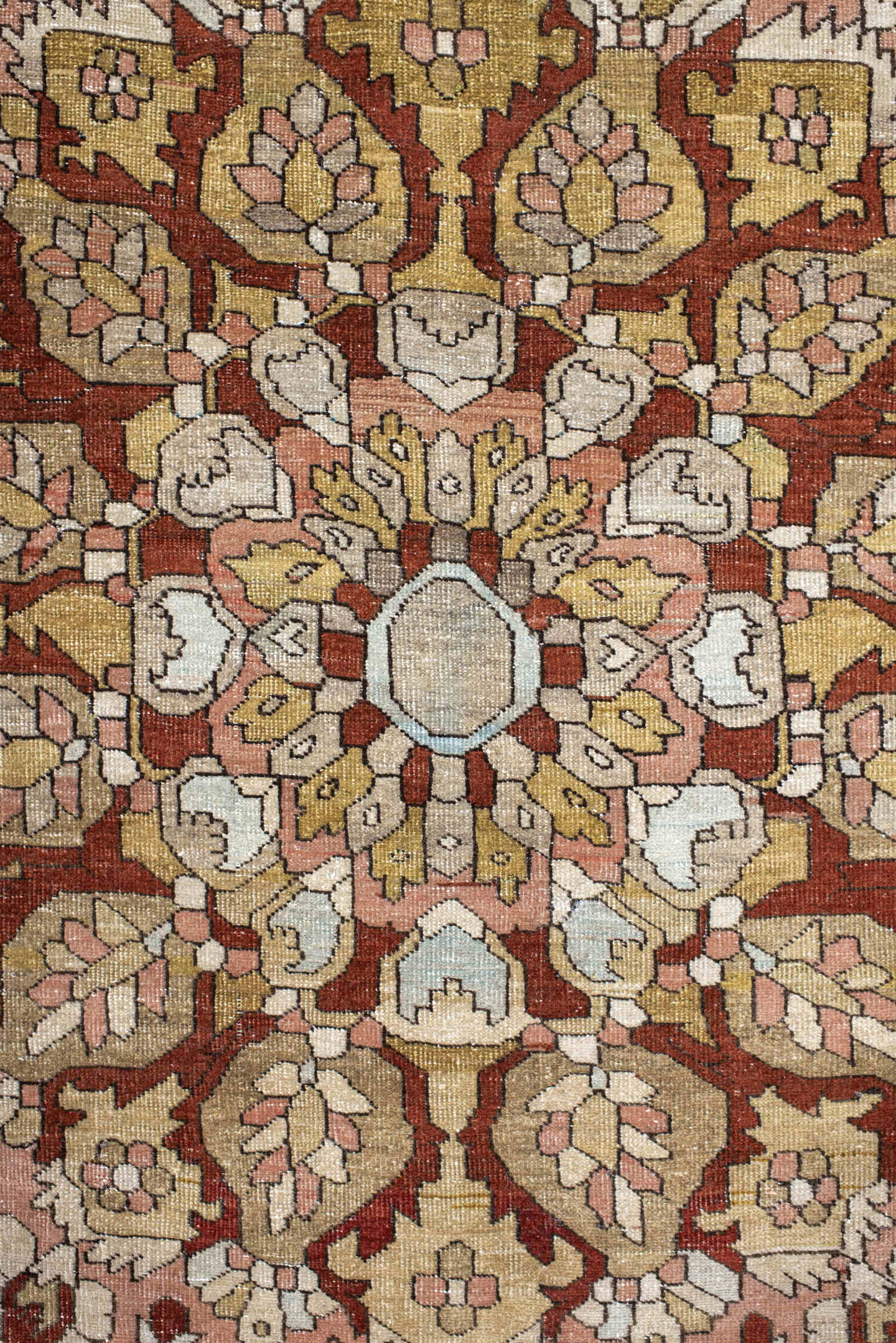 8' x 11' one-of-a-kind handmade antique Far.Sarouk large size rug. Color palette: taupe, rose, ivory, slate, charcoal