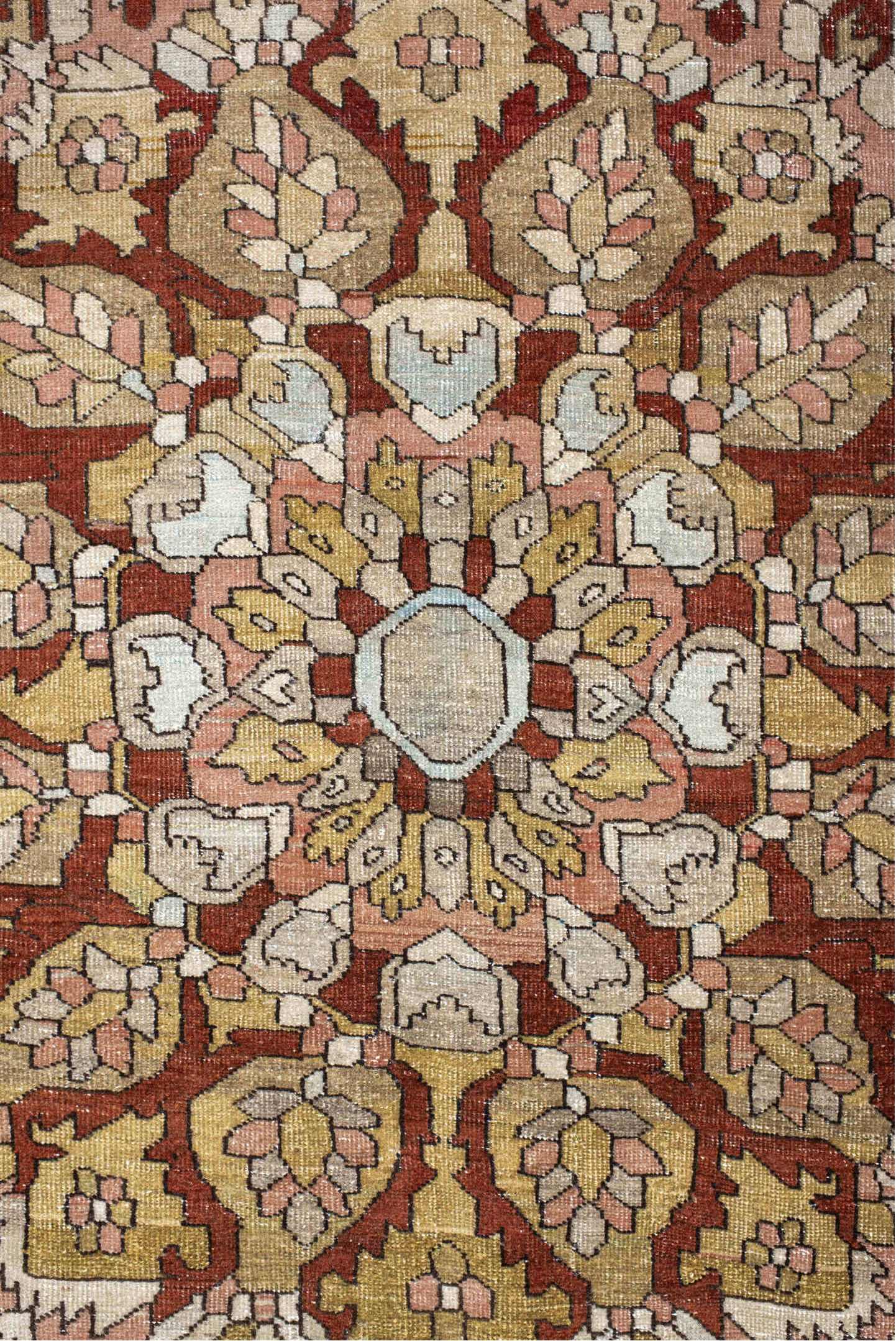 8' x 11' one-of-a-kind handmade antique Far.Sarouk large size rug. Color palette: taupe, rose, ivory, slate, charcoal